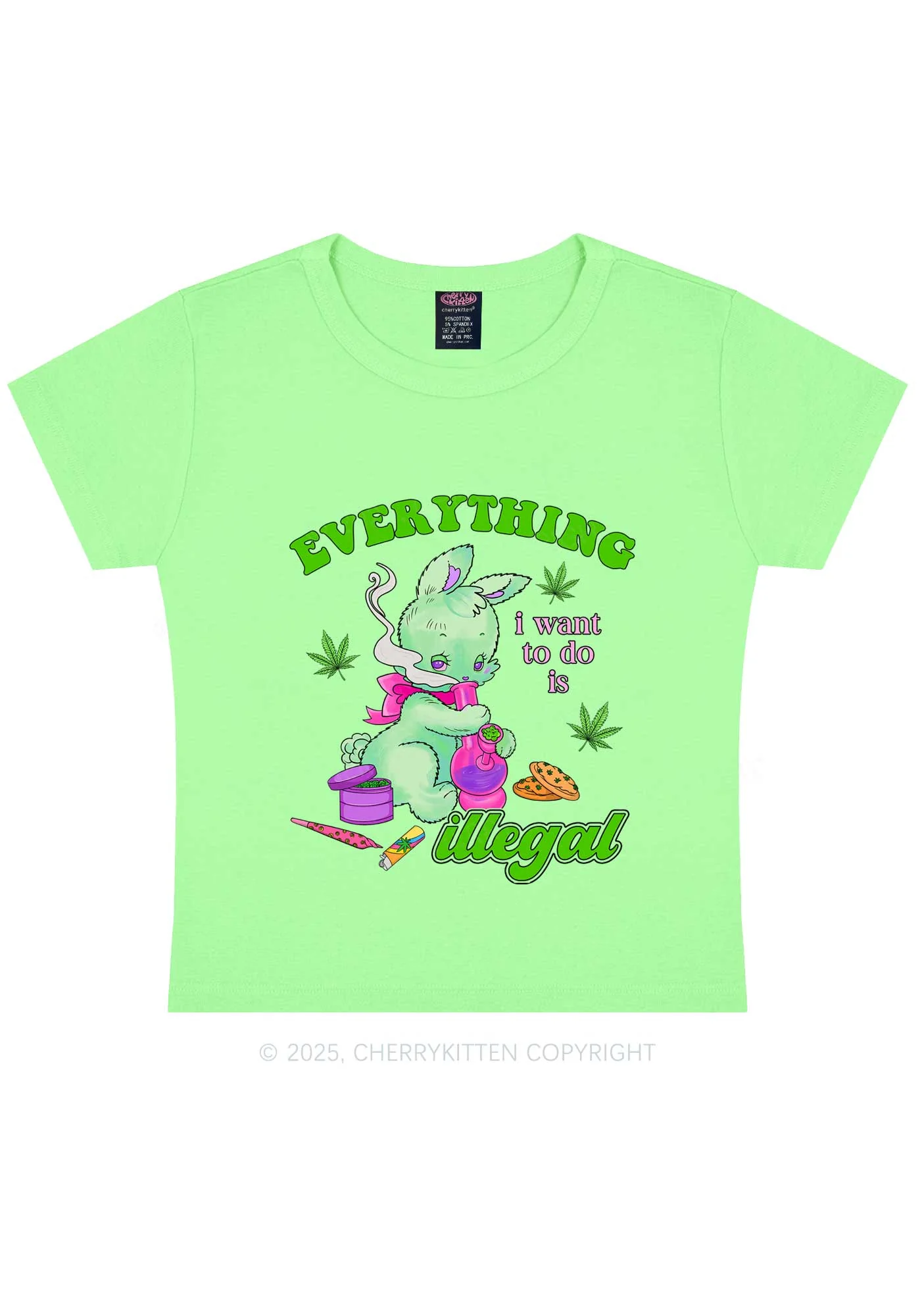 Everything Is Illegal Bunny Y2K Baby Tee Cherrykitten - Image 12