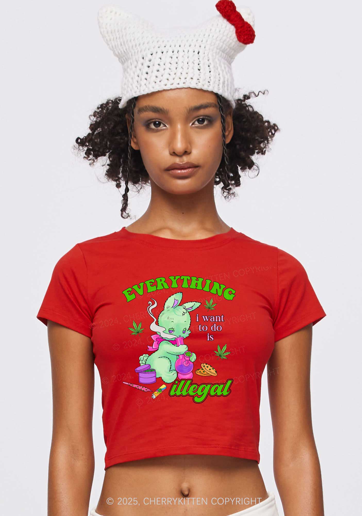 Everything Is Illegal Bunny Y2K Baby Tee Cherrykitten - Image 2