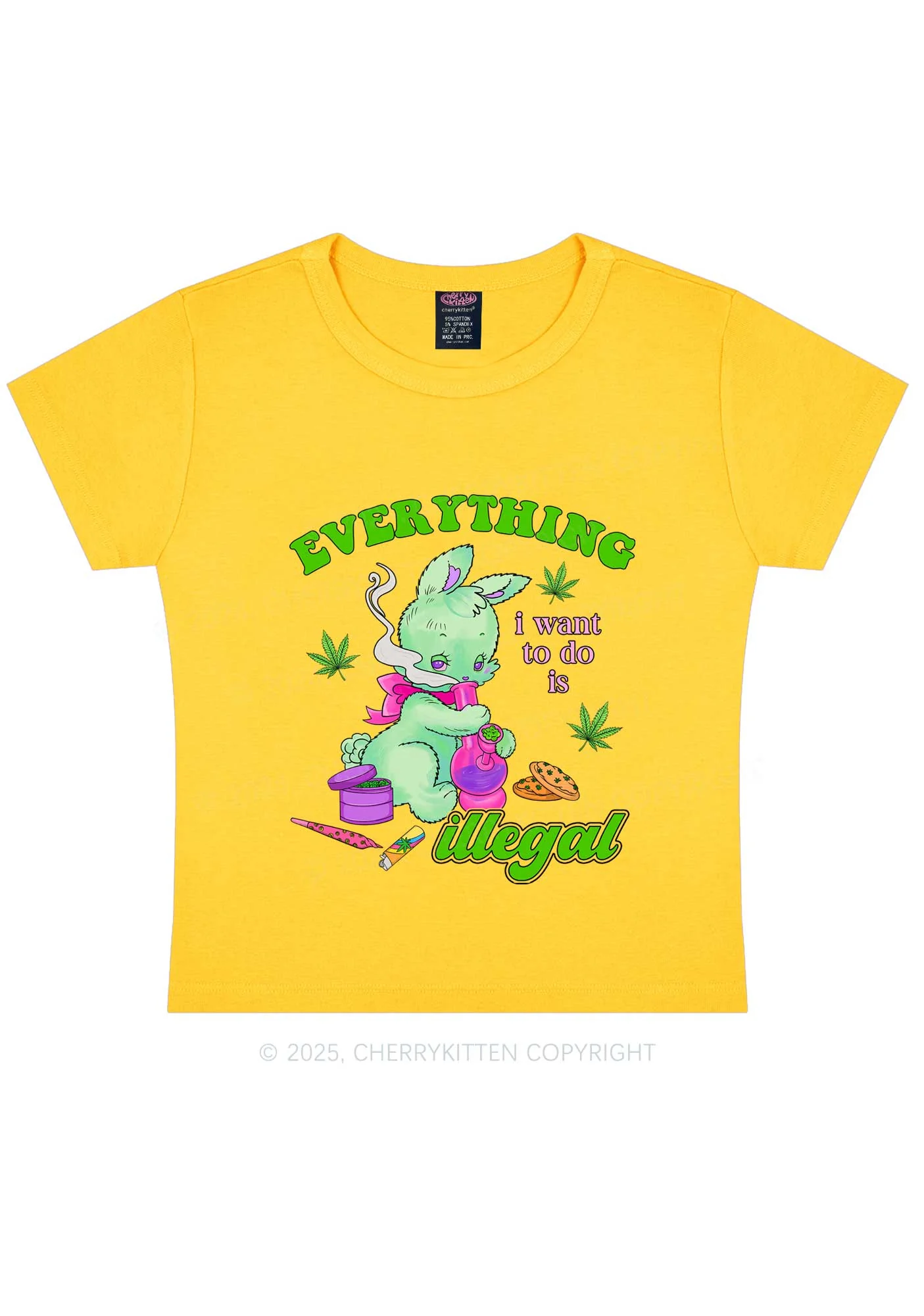Everything Is Illegal Bunny Y2K Baby Tee Cherrykitten - Image 3