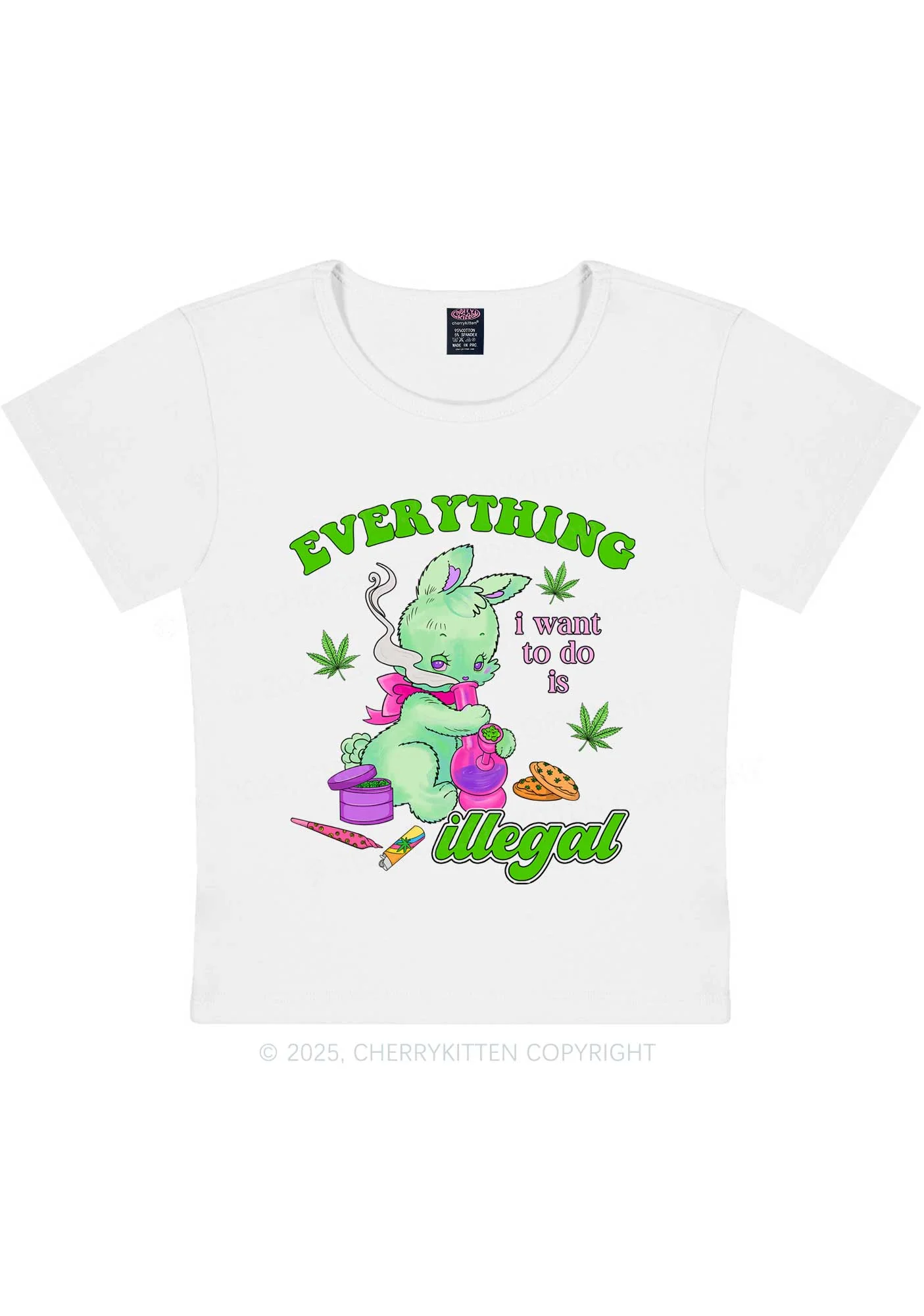 Everything Is Illegal Bunny Y2K Baby Tee Cherrykitten - Image 4
