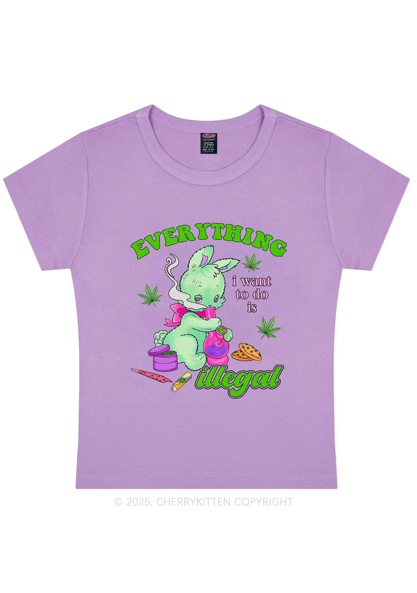 Everything Is Illegal Bunny Y2K Baby Tee Cherrykitten - Image 5