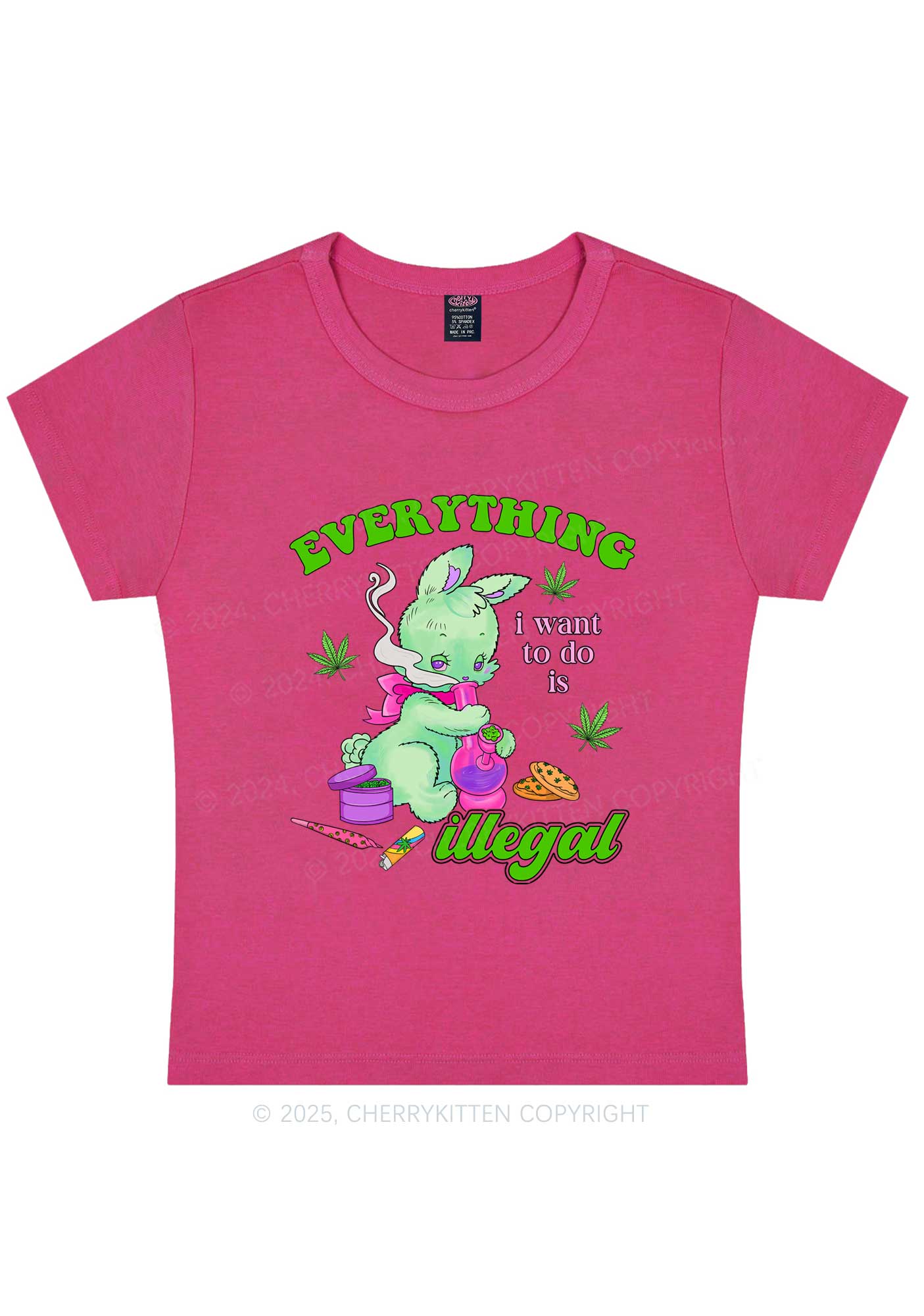 Everything Is Illegal Bunny Y2K Baby Tee Cherrykitten - Image 6