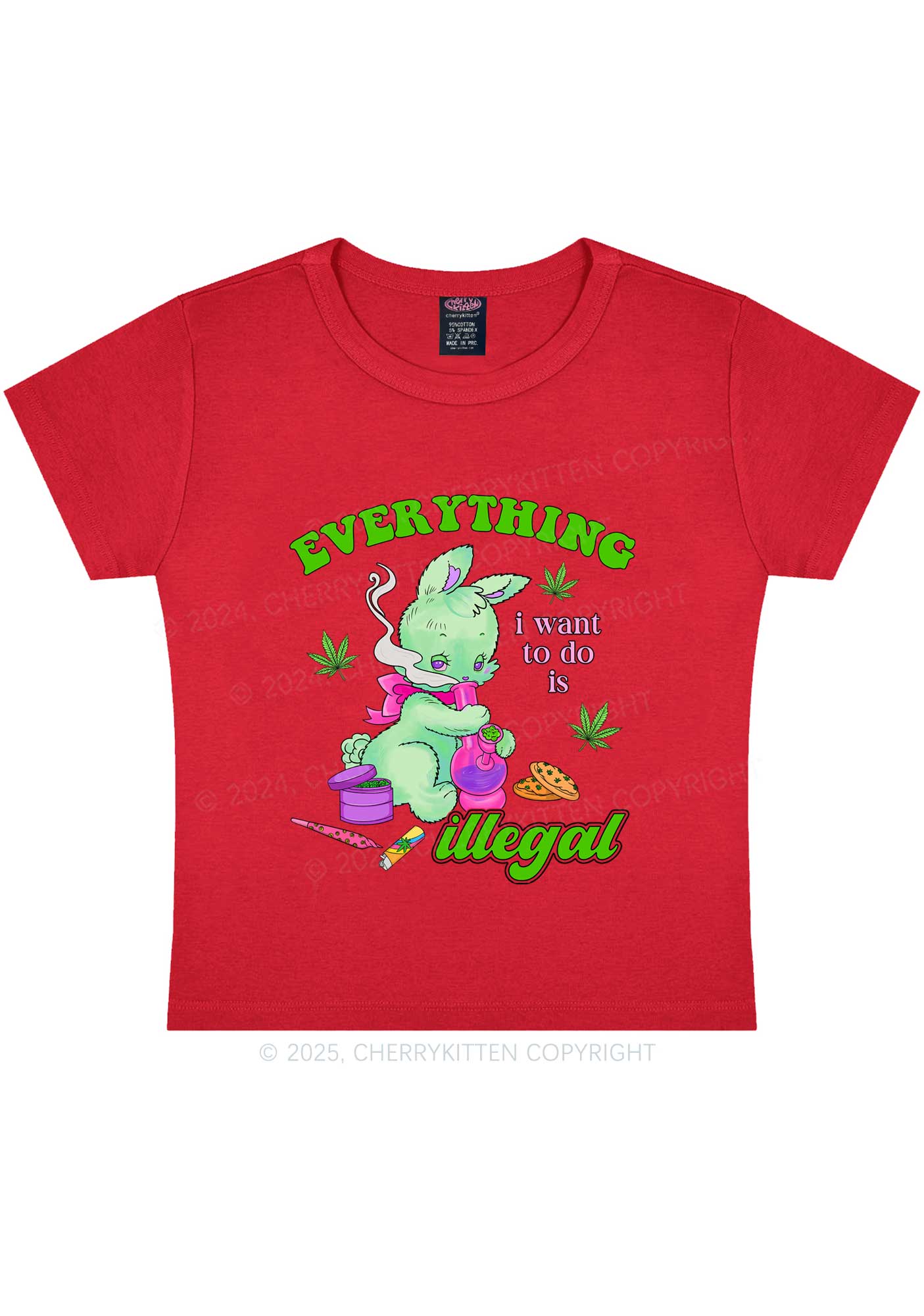 Everything Is Illegal Bunny Y2K Baby Tee Cherrykitten - Image 7