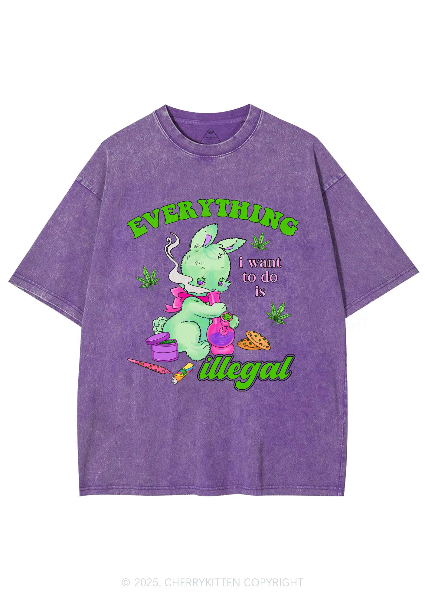 Everything Is Illegal Bunny Y2K Shirts Washed Tee Cherrykitten - Image 4