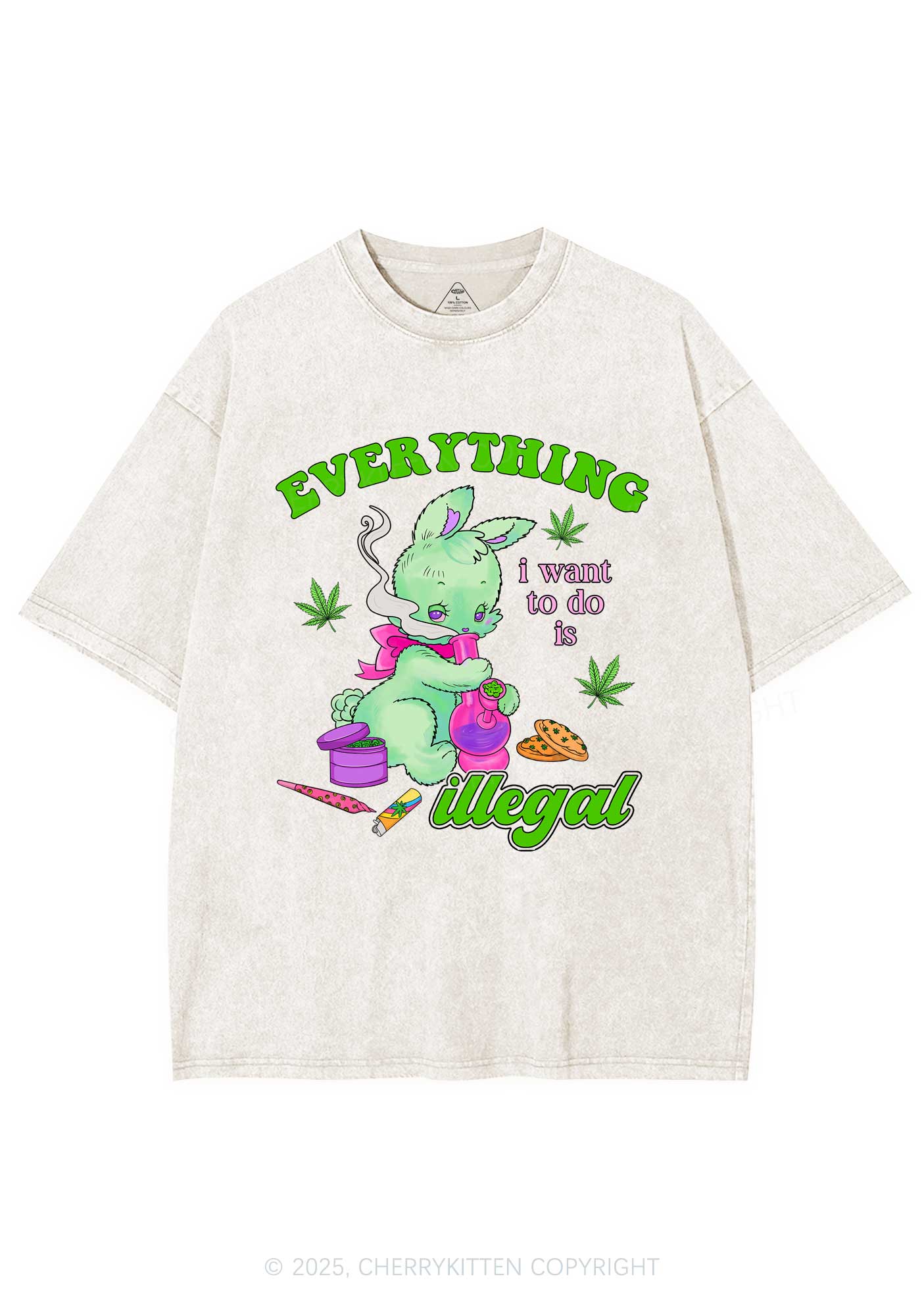 Everything Is Illegal Bunny Y2K Shirts Washed Tee Cherrykitten - Image 5