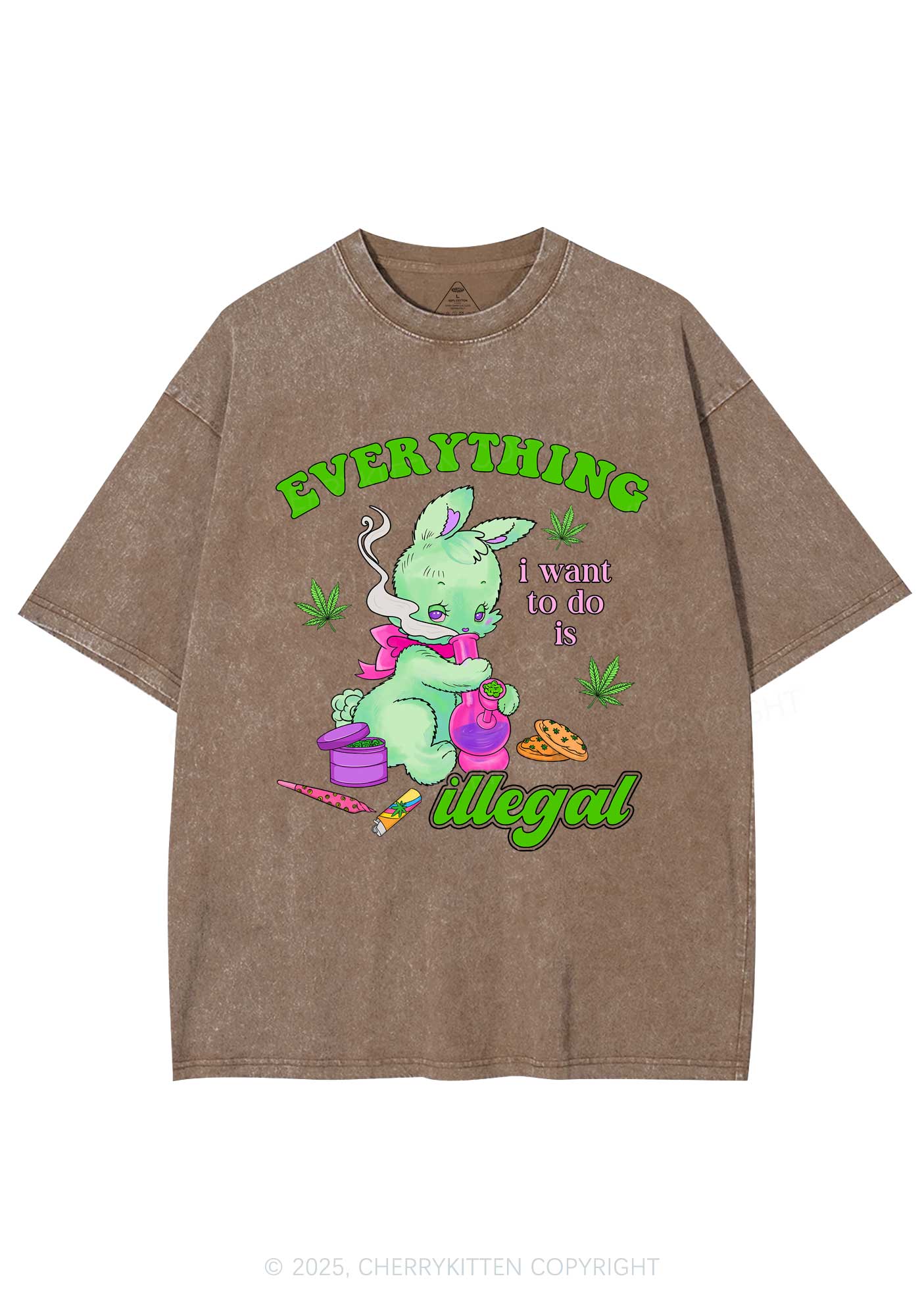 Everything Is Illegal Bunny Y2K Shirts Washed Tee Cherrykitten - Image 6