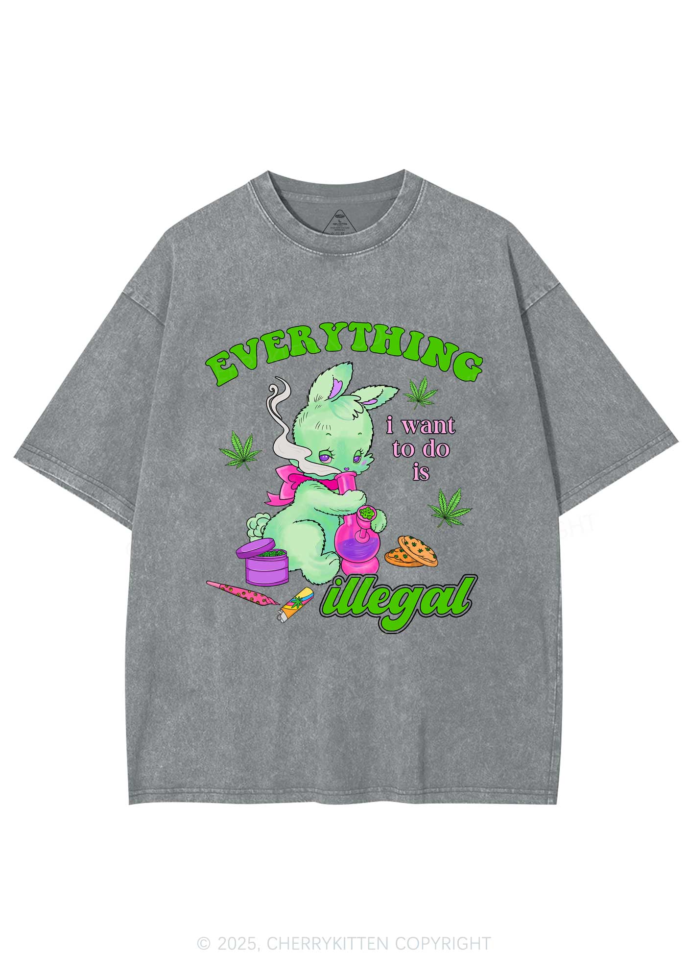 Everything Is Illegal Bunny Y2K Shirts Washed Tee Cherrykitten - Image 7