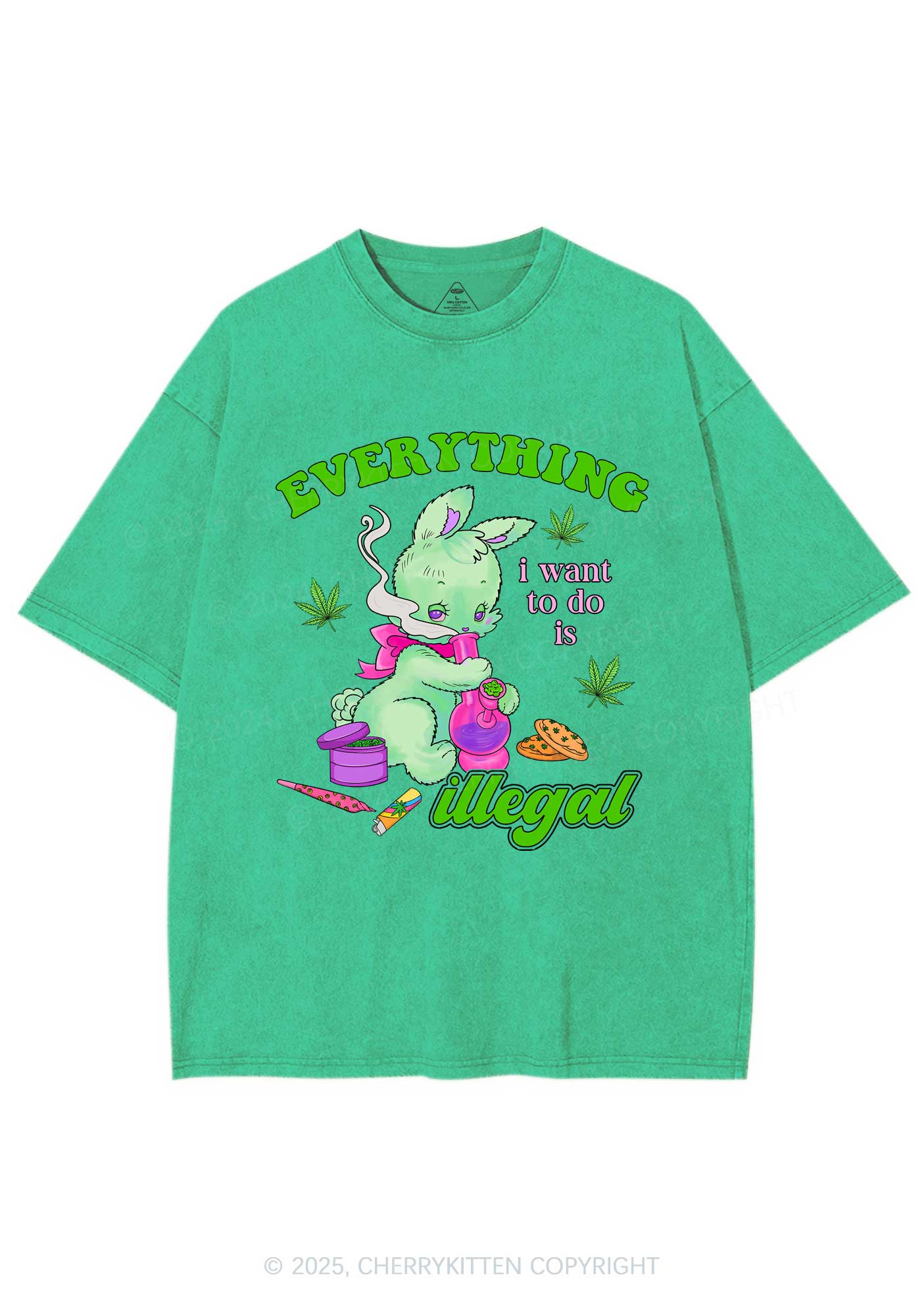 Everything Is Illegal Bunny Y2K Shirts Washed Tee Cherrykitten - Image 8