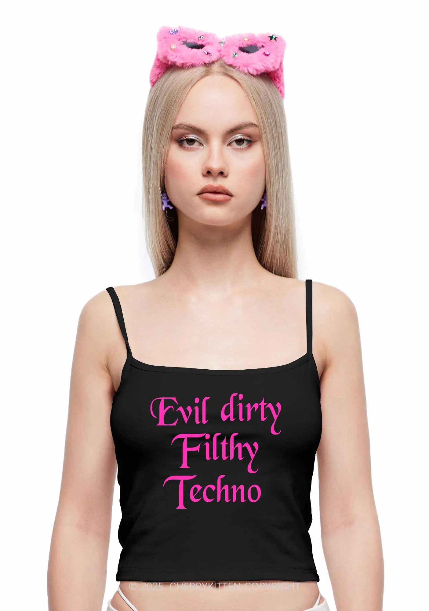 Evil Dirty Filthy Techno Y2K Spaghetti Strap Cami Cherrykitten - Image 2