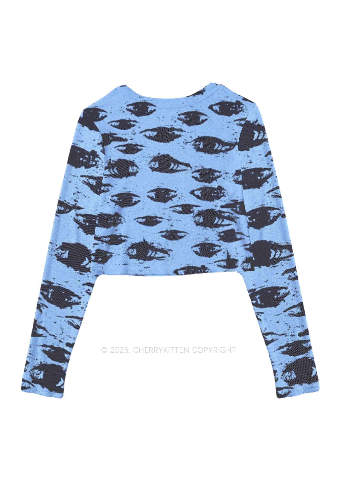 Eyes In The Blue Y2K Mesh Long Sleeve Crop Top Cherrykitten - Image 3