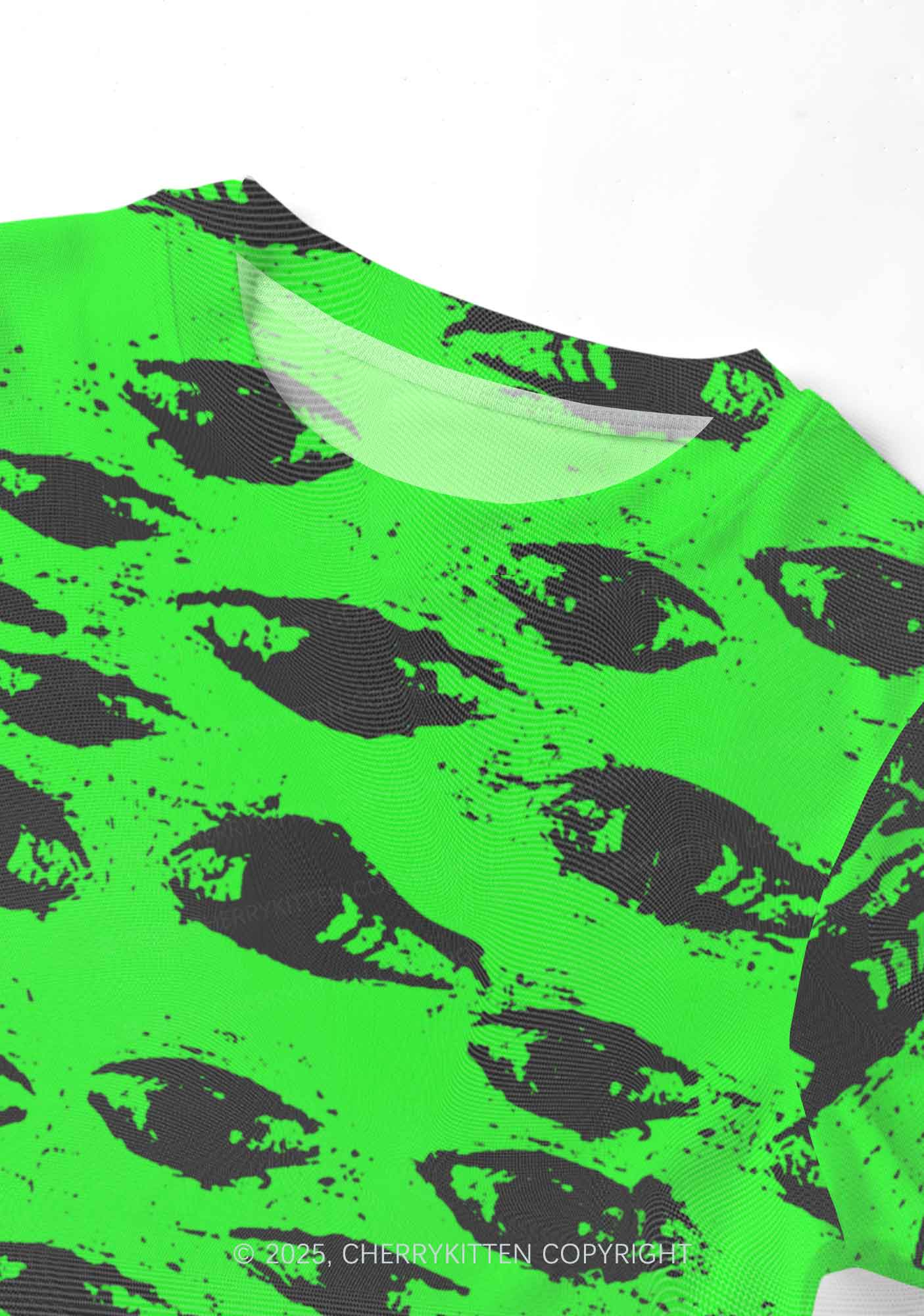 Eyes On Bright Green Y2K Mesh Crop Top Cherrykitten - Image 3