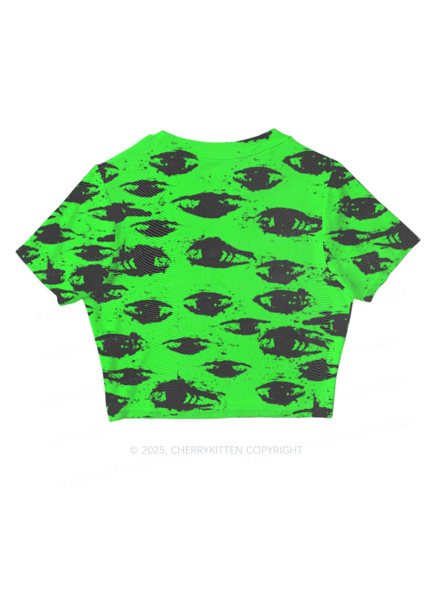 Eyes On Bright Green Y2K Mesh Crop Top Cherrykitten - Image 5