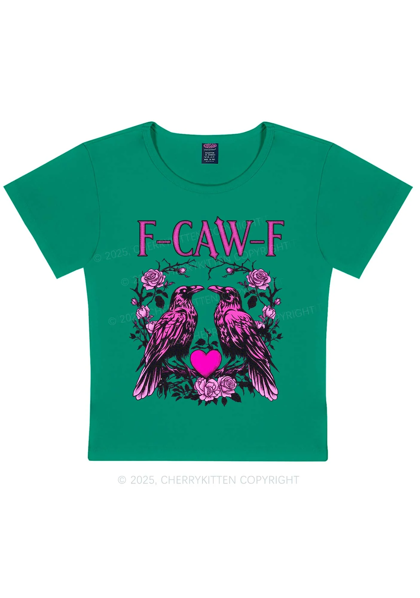 F CAW F Pink Ravens Valentine's Day Y2K Baby Tee Cherrykitten - Image 10