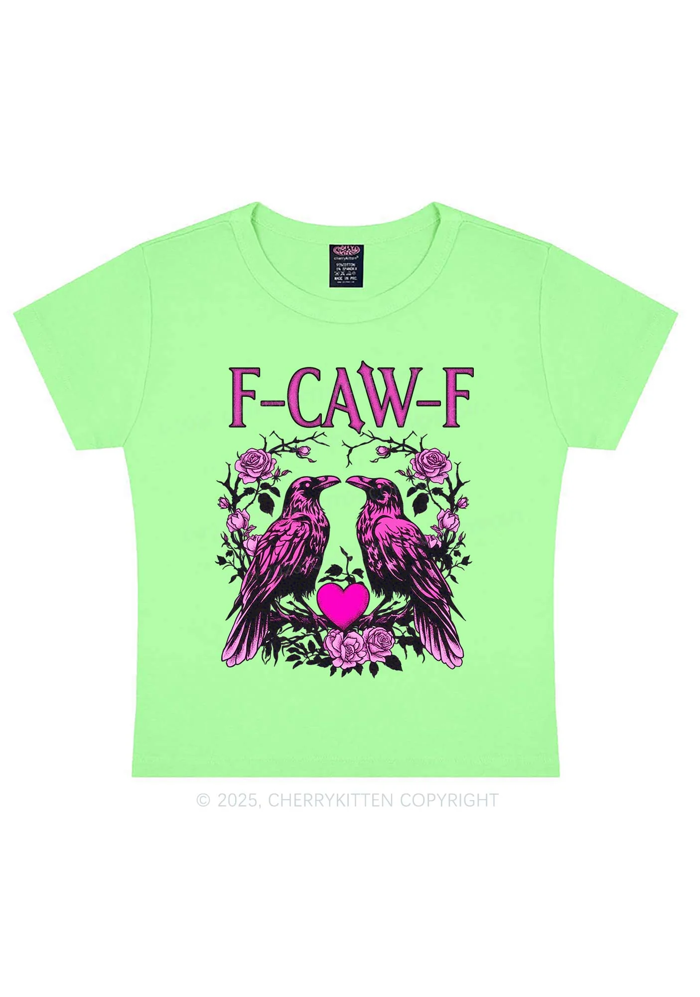 F CAW F Pink Ravens Valentine's Day Y2K Baby Tee Cherrykitten - Image 12