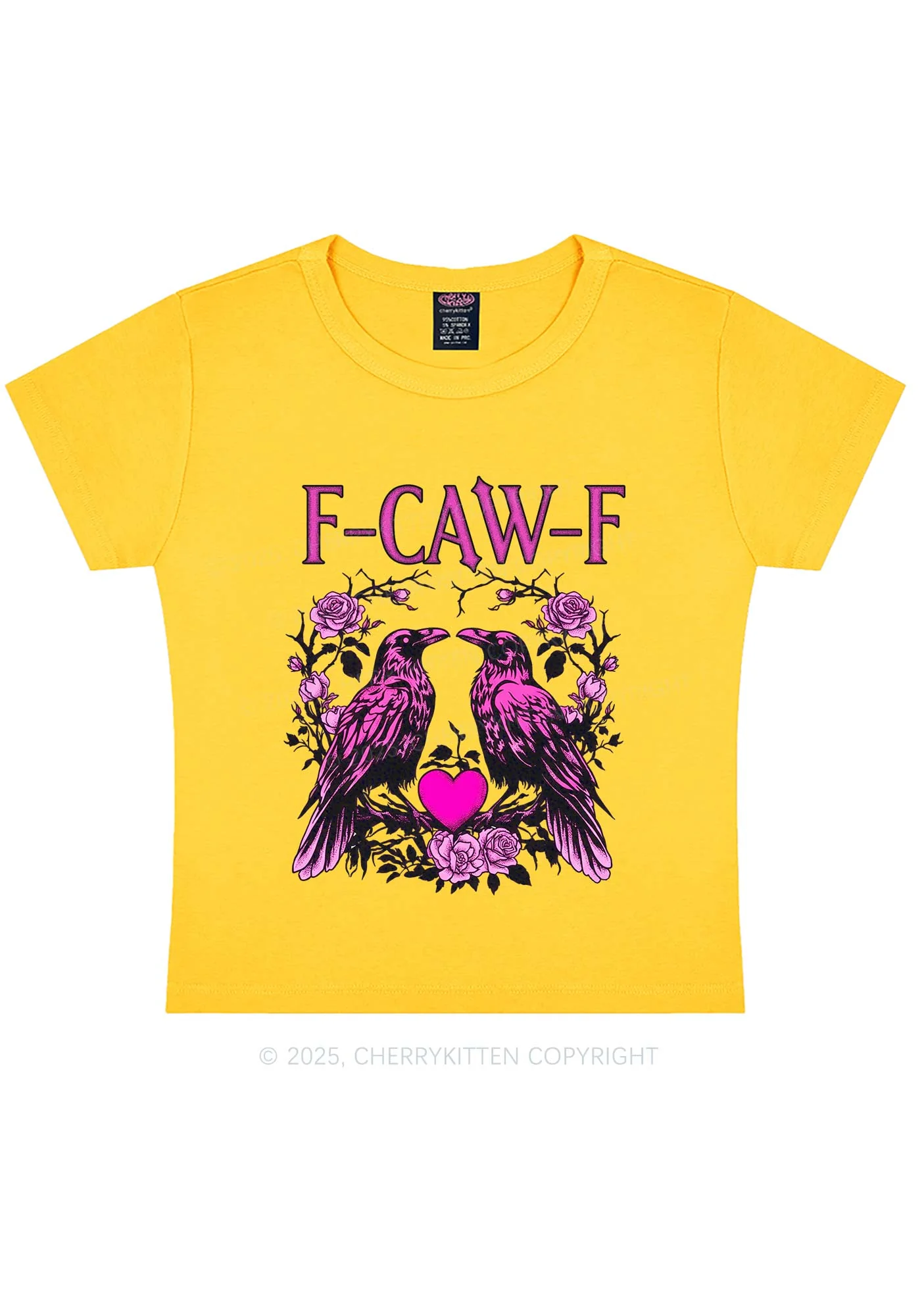 F CAW F Pink Ravens Valentine's Day Y2K Baby Tee Cherrykitten - Image 3