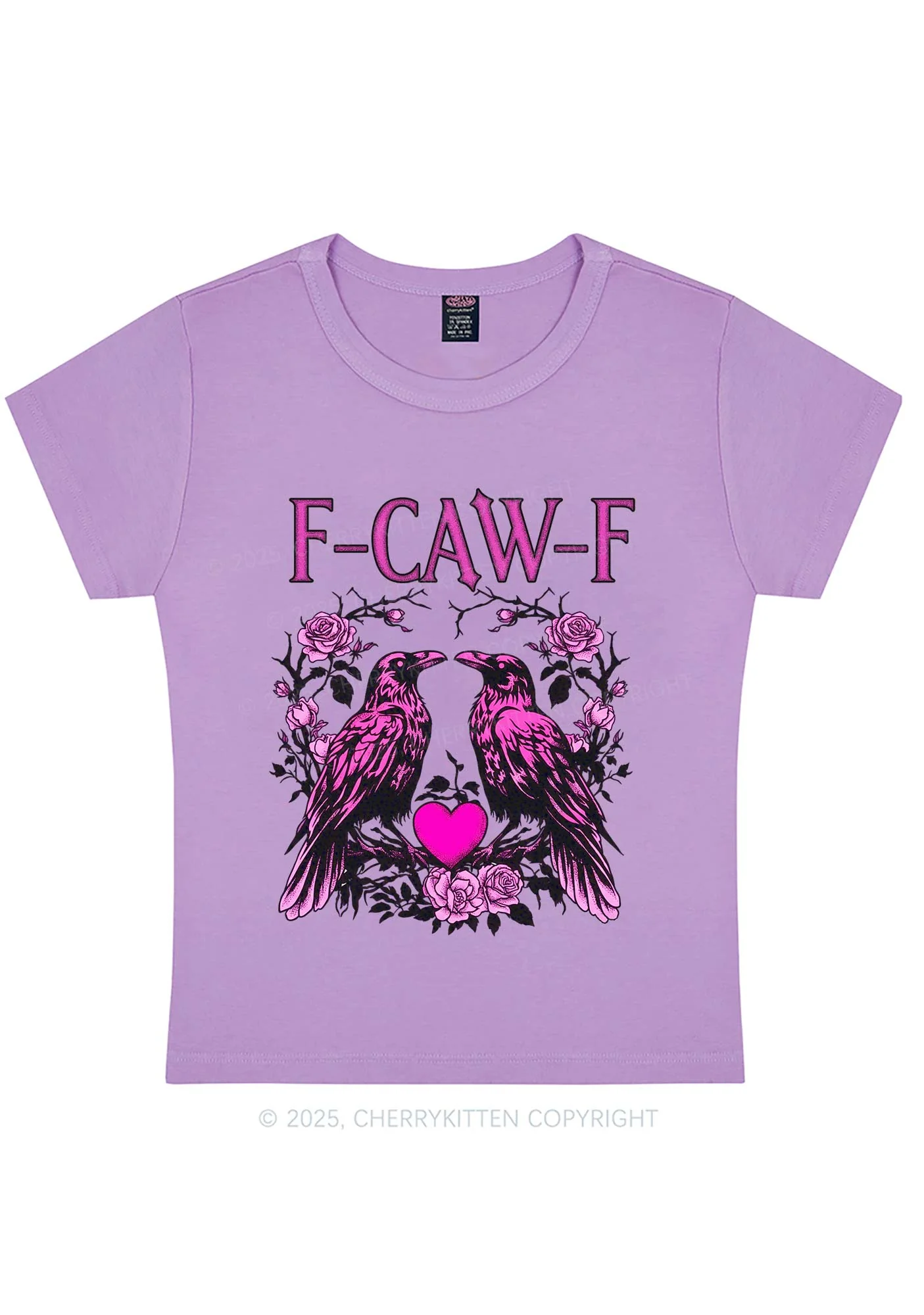 F CAW F Pink Ravens Valentine's Day Y2K Baby Tee Cherrykitten - Image 4