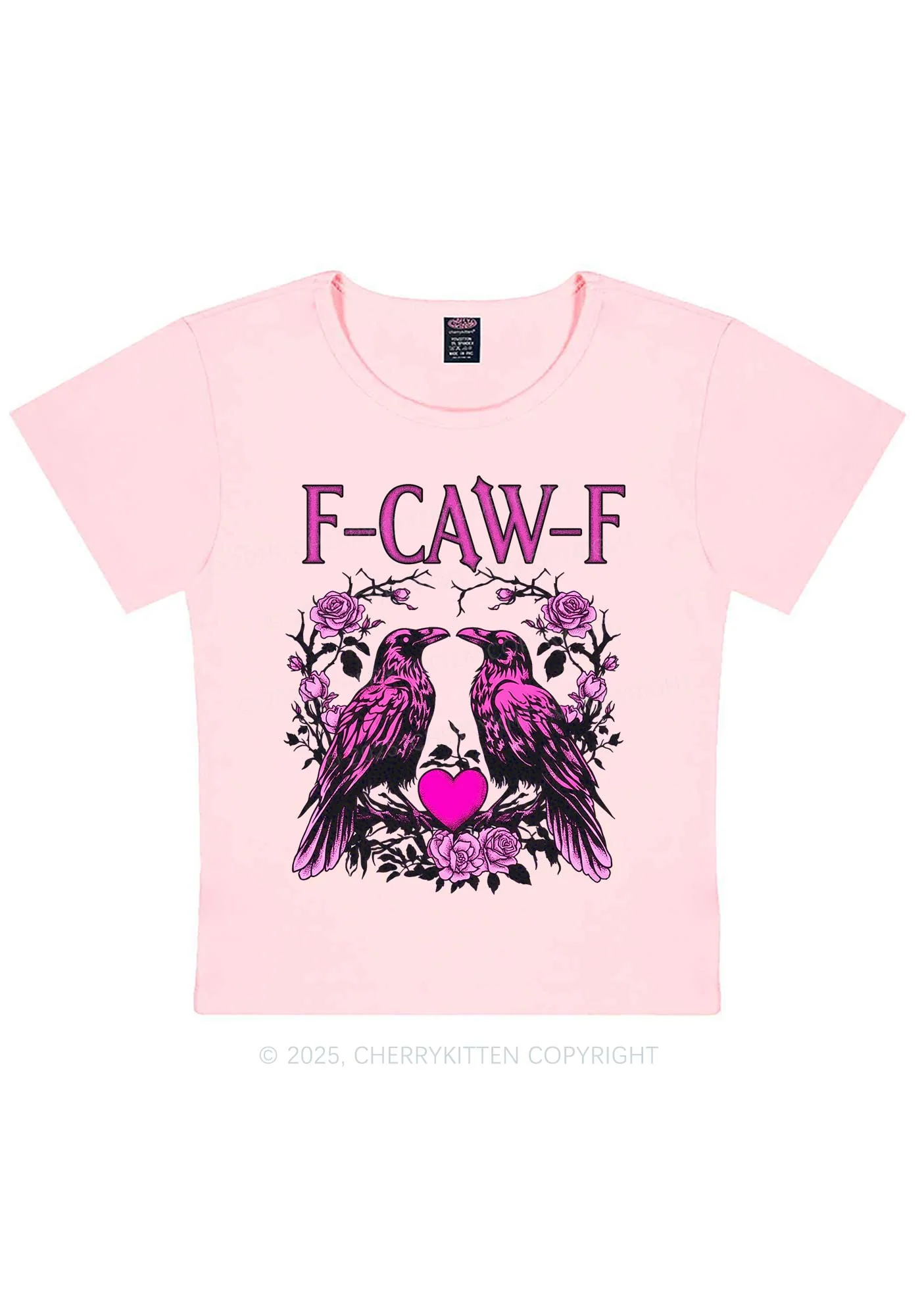 F CAW F Pink Ravens Valentine's Day Y2K Baby Tee Cherrykitten - Image 5