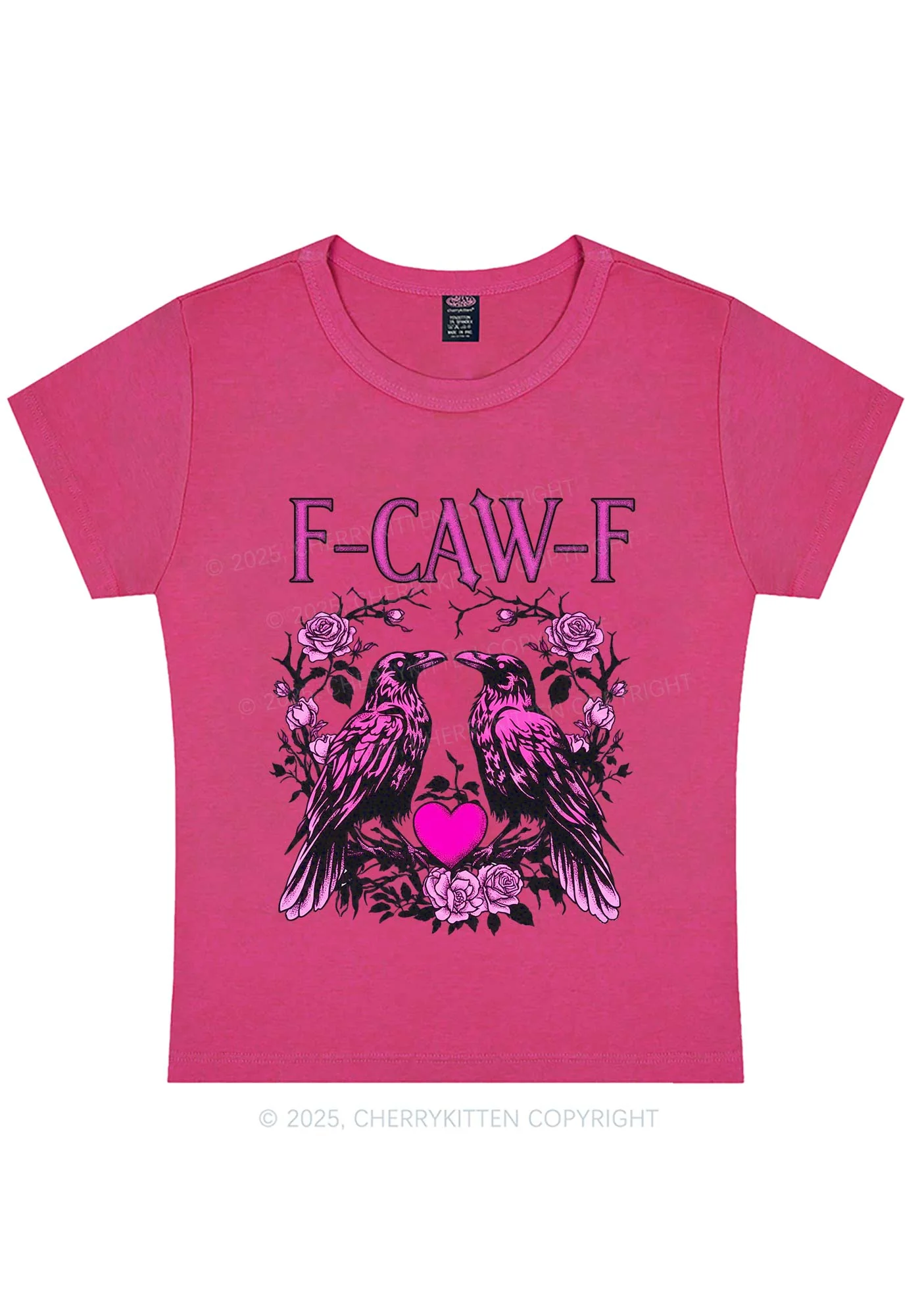 F CAW F Pink Ravens Valentine's Day Y2K Baby Tee Cherrykitten - Image 6
