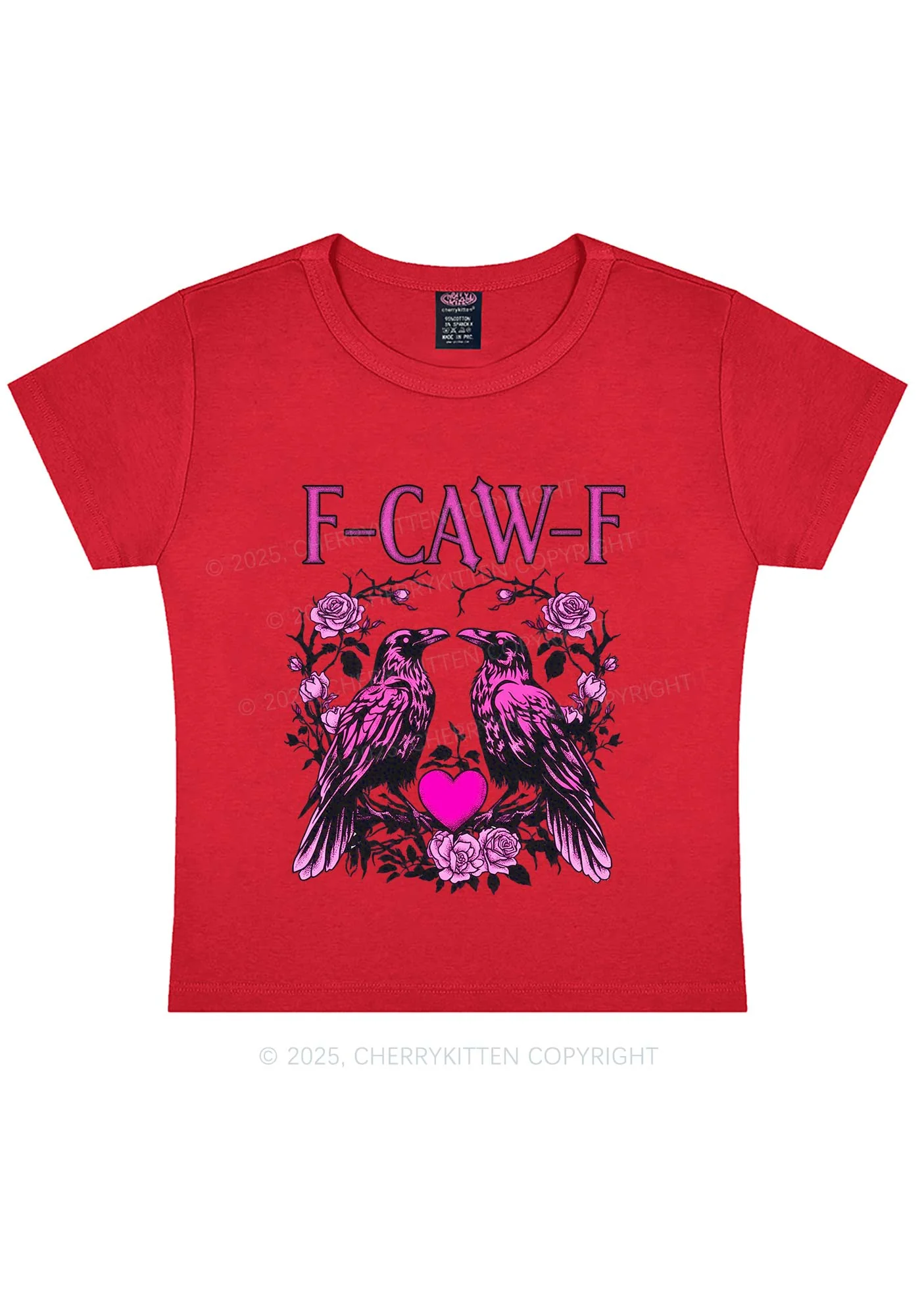 F CAW F Pink Ravens Valentine's Day Y2K Baby Tee Cherrykitten - Image 7