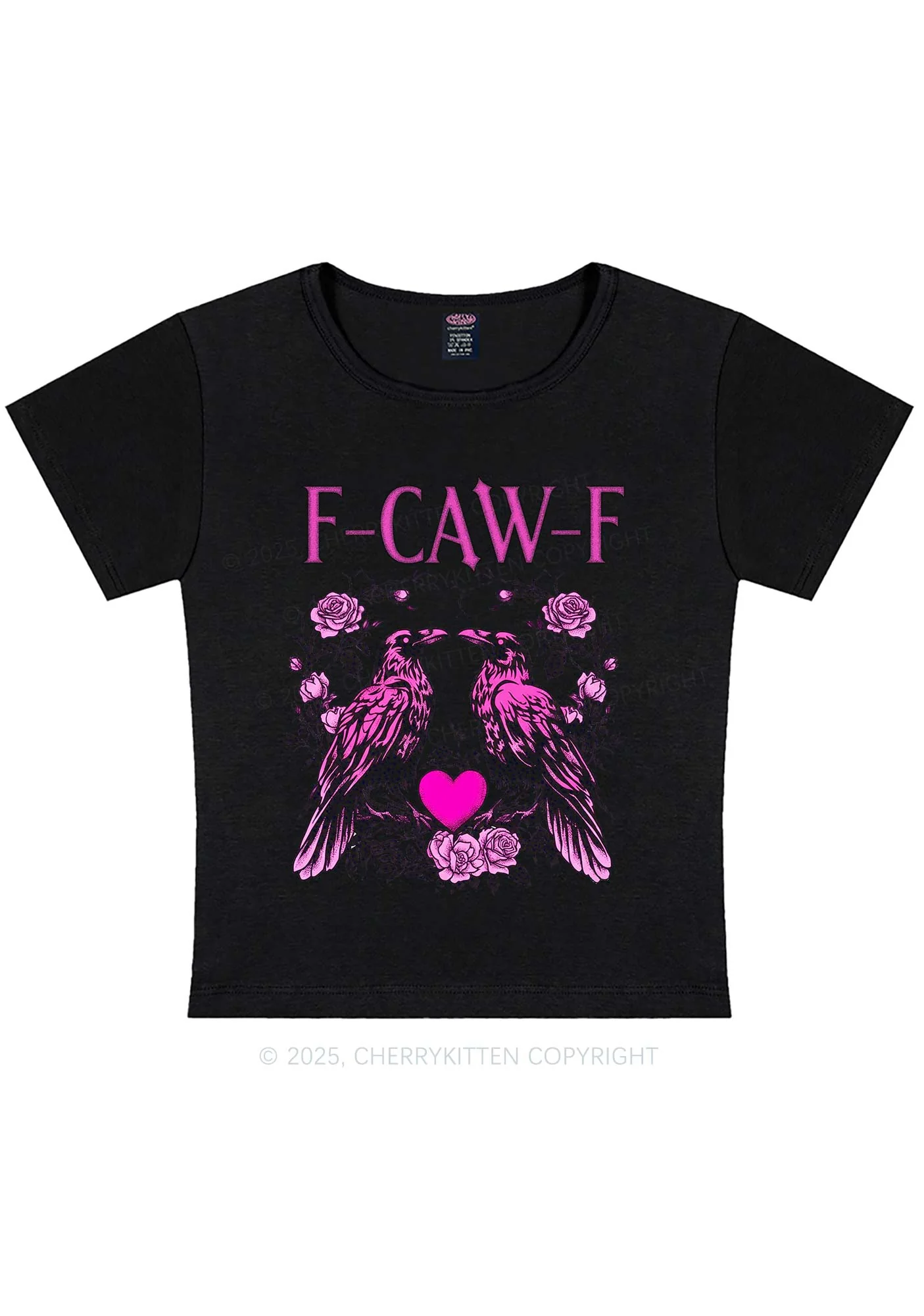 F CAW F Pink Ravens Valentine's Day Y2K Baby Tee Cherrykitten - Image 8
