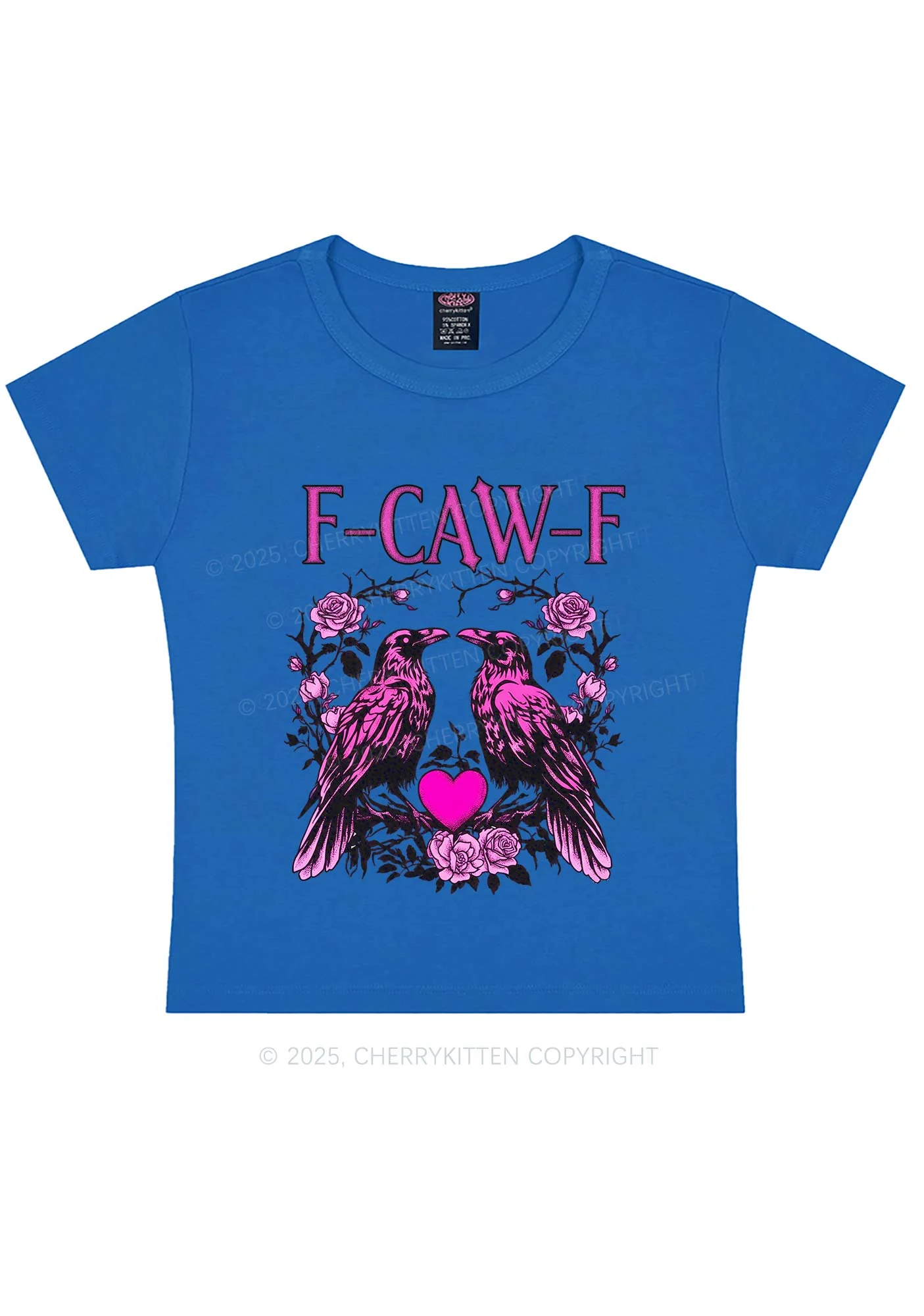 F CAW F Pink Ravens Valentine's Day Y2K Baby Tee Cherrykitten - Image 9