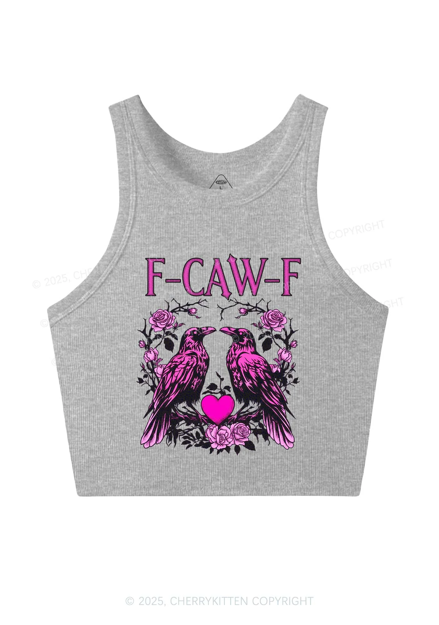F CAW F Pink Ravens Valentine's Day Y2K Crop Tank Top Cherrykitten - Image 3