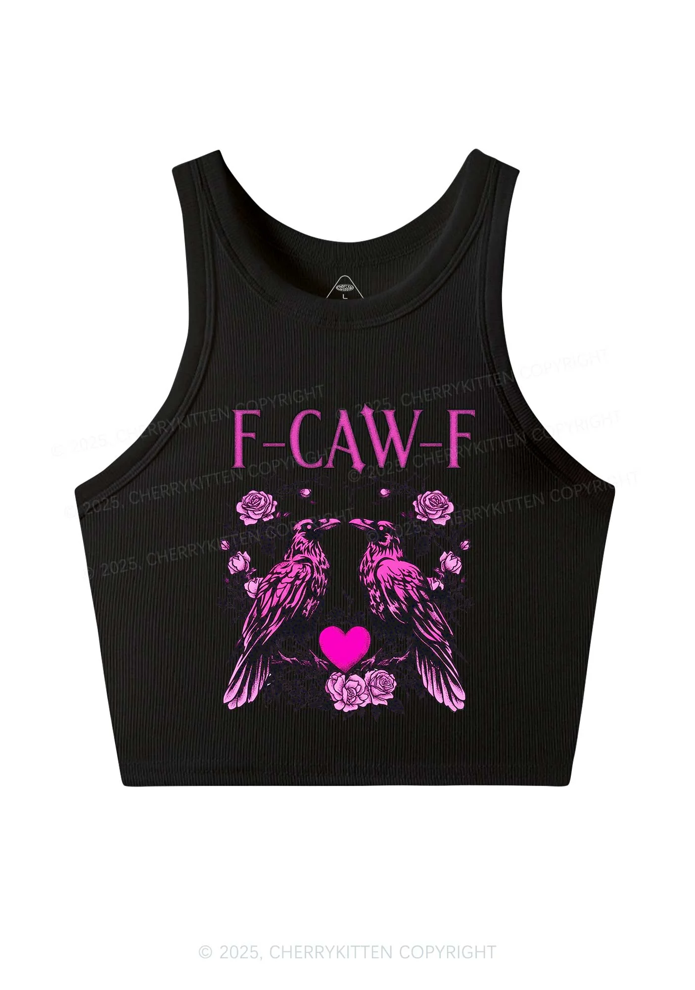 F CAW F Pink Ravens Valentine's Day Y2K Crop Tank Top Cherrykitten - Image 5