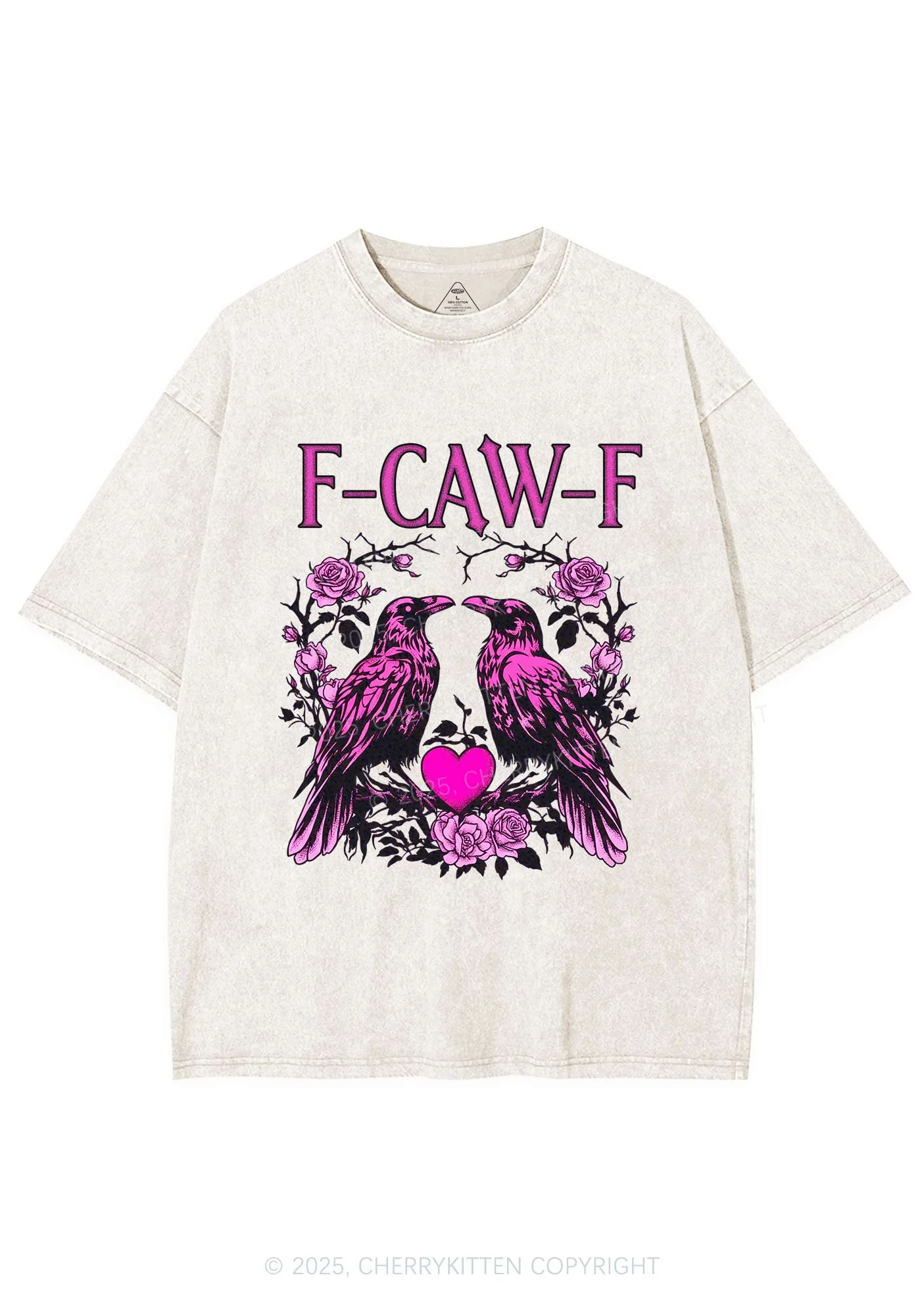 F CAW F Pink Ravens Valentine's Day Y2K Shirts Washed Tee Cherrykitten - Image 3