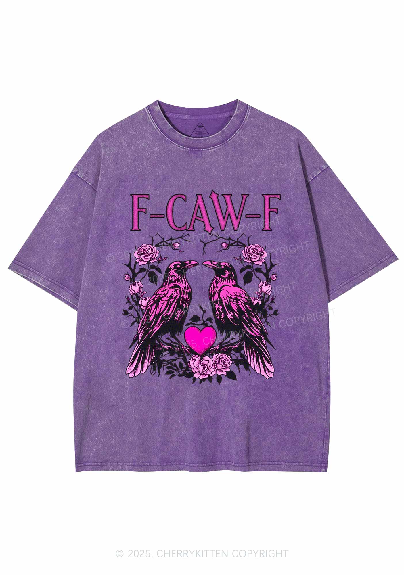 F CAW F Pink Ravens Valentine's Day Y2K Shirts Washed Tee Cherrykitten - Image 4