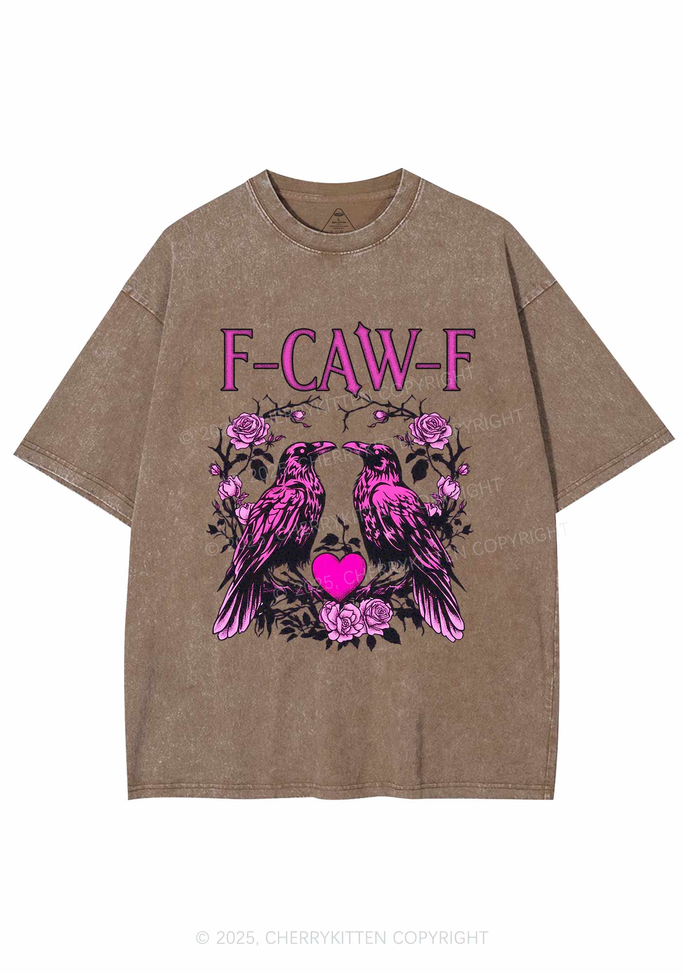 F CAW F Pink Ravens Valentine's Day Y2K Shirts Washed Tee Cherrykitten - Image 5
