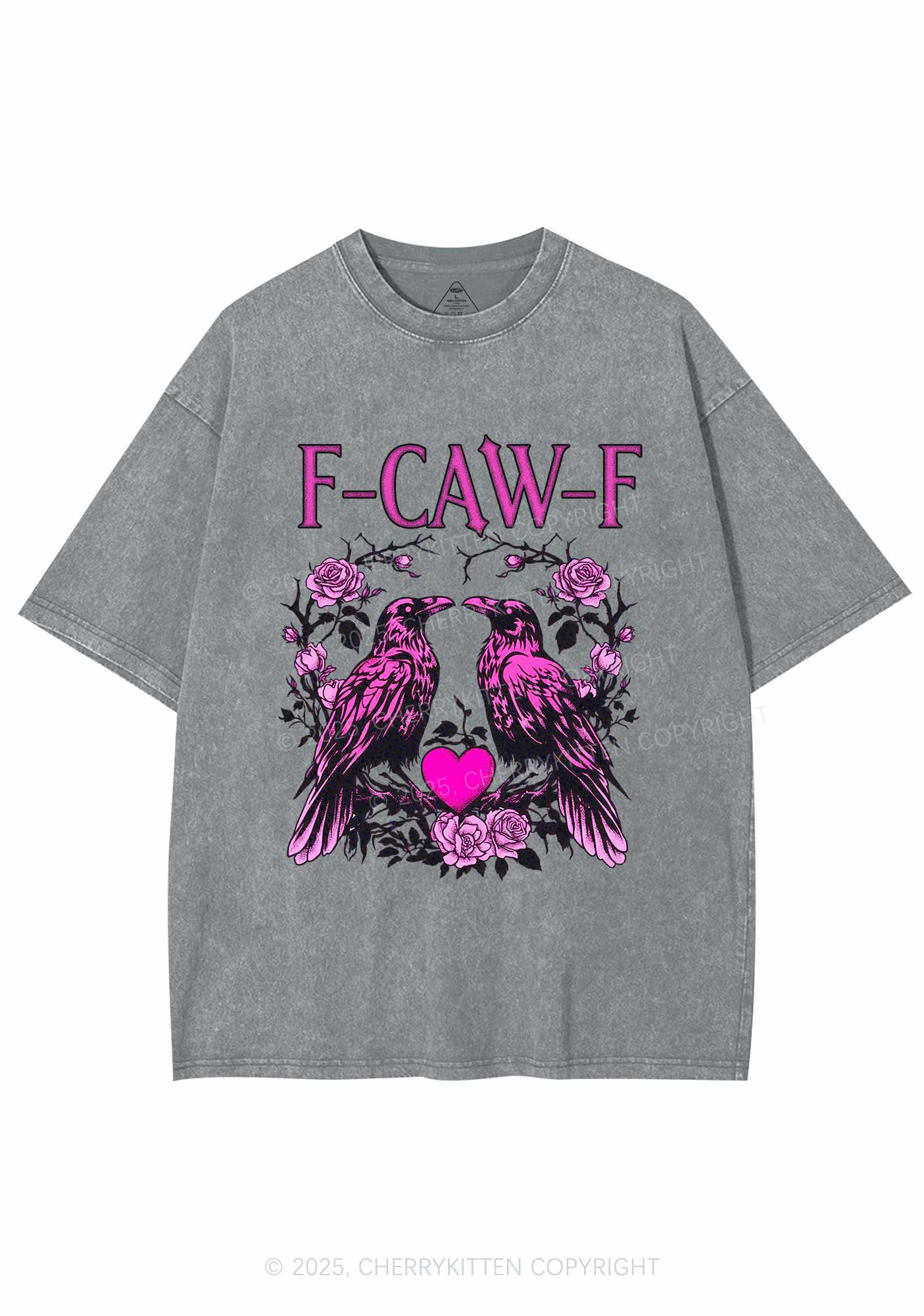 F CAW F Pink Ravens Valentine's Day Y2K Shirts Washed Tee Cherrykitten - Image 6