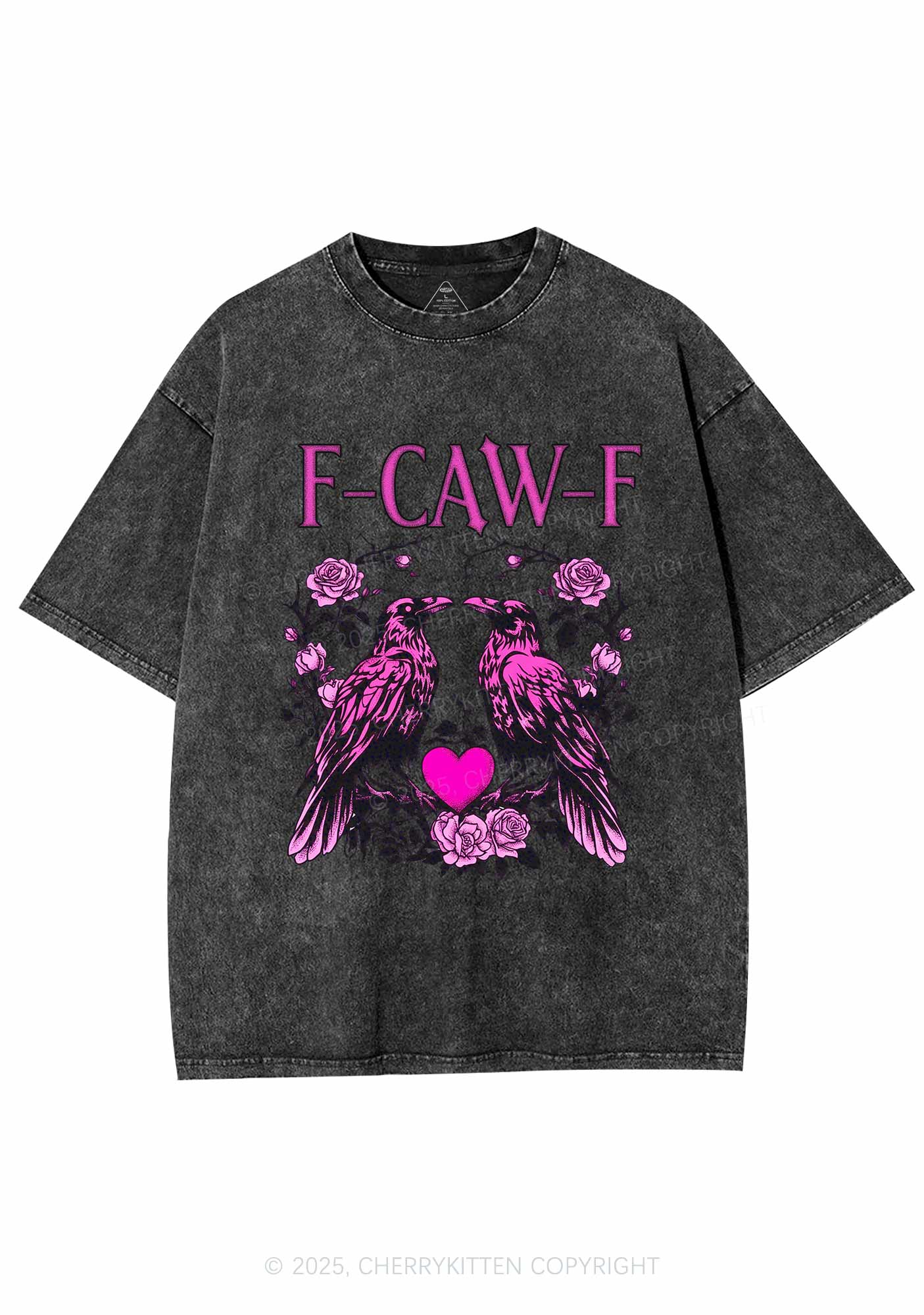 F CAW F Pink Ravens Valentine's Day Y2K Shirts Washed Tee Cherrykitten - Image 7