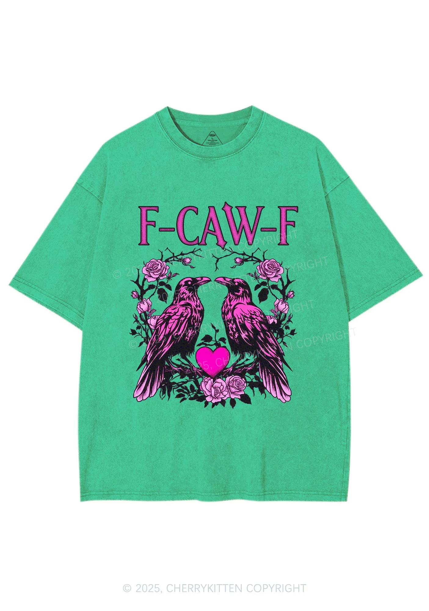 F CAW F Pink Ravens Valentine's Day Y2K Shirts Washed Tee Cherrykitten - Image 8