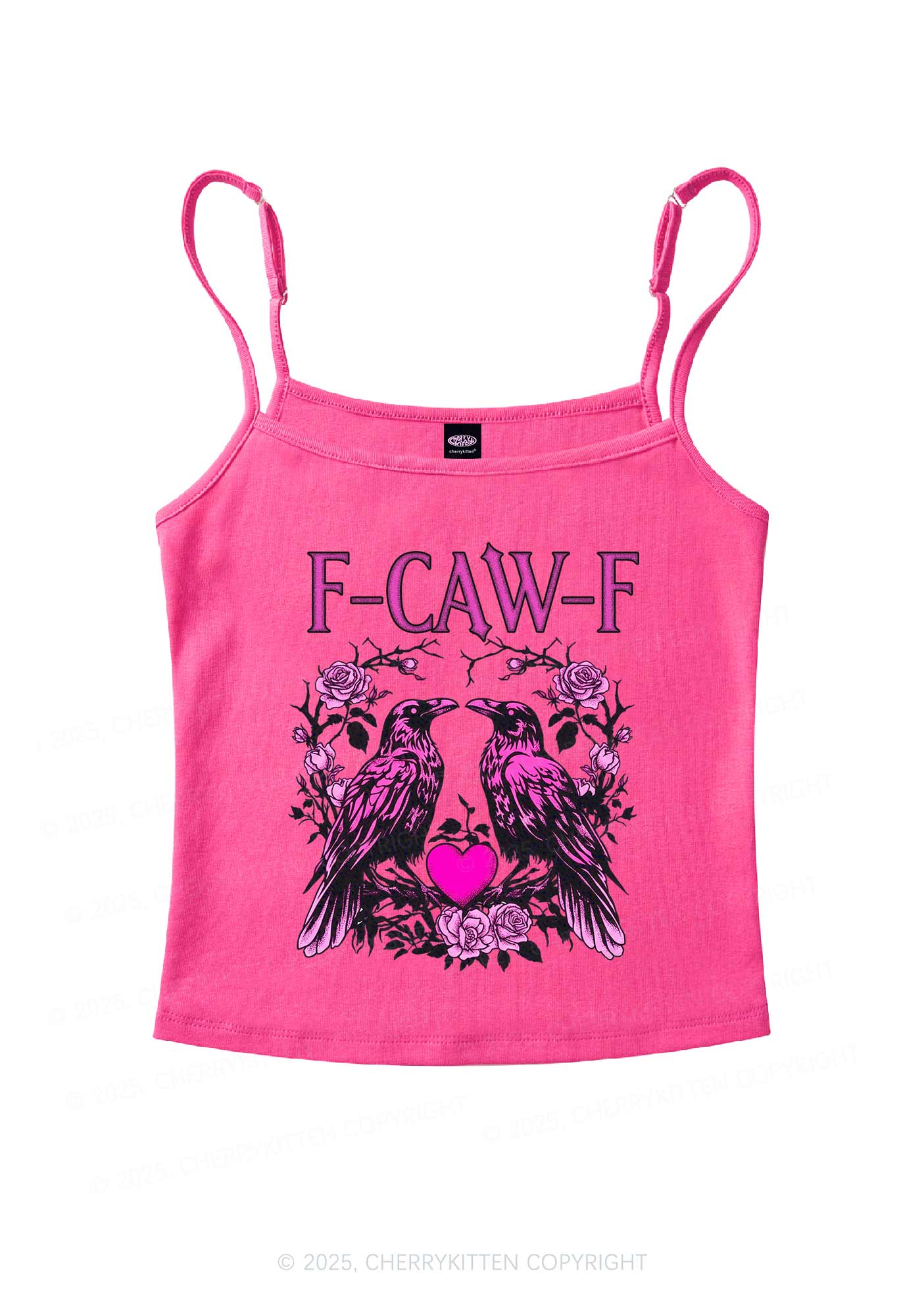 F CAW F Pink Ravens Valentine's Day Y2K Spaghetti Strap Cami Cherrykitten - Image 4