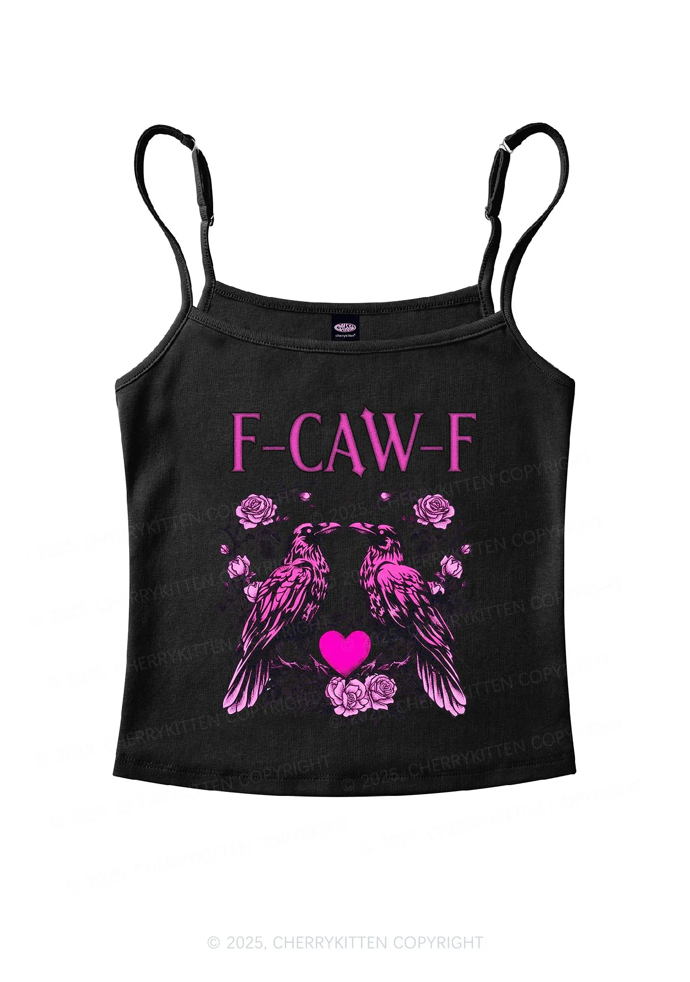 F CAW F Pink Ravens Valentine's Day Y2K Spaghetti Strap Cami Cherrykitten - Image 7