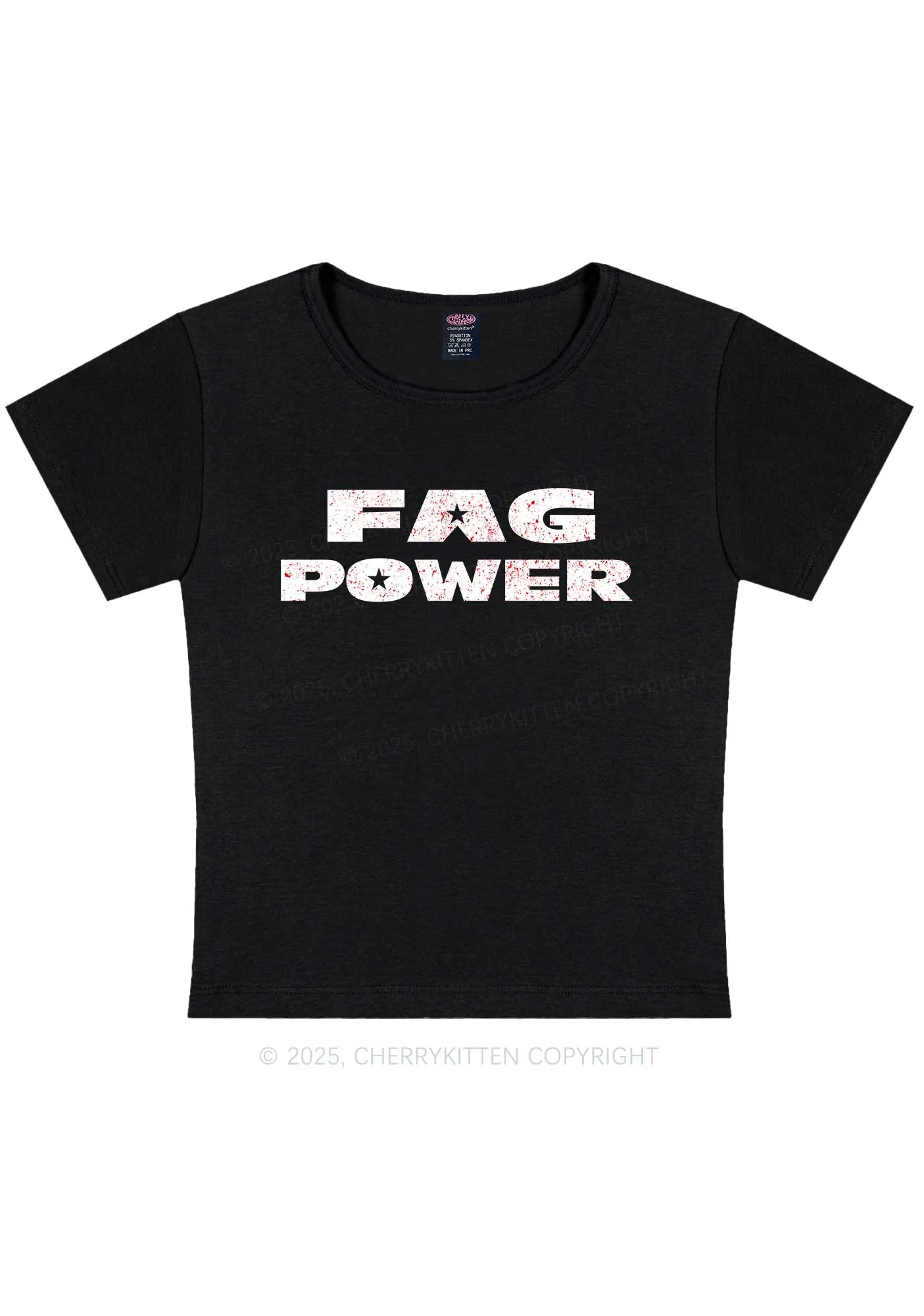 Fag Power Pride Y2K Baby Tee Cherrykitten - Image 4