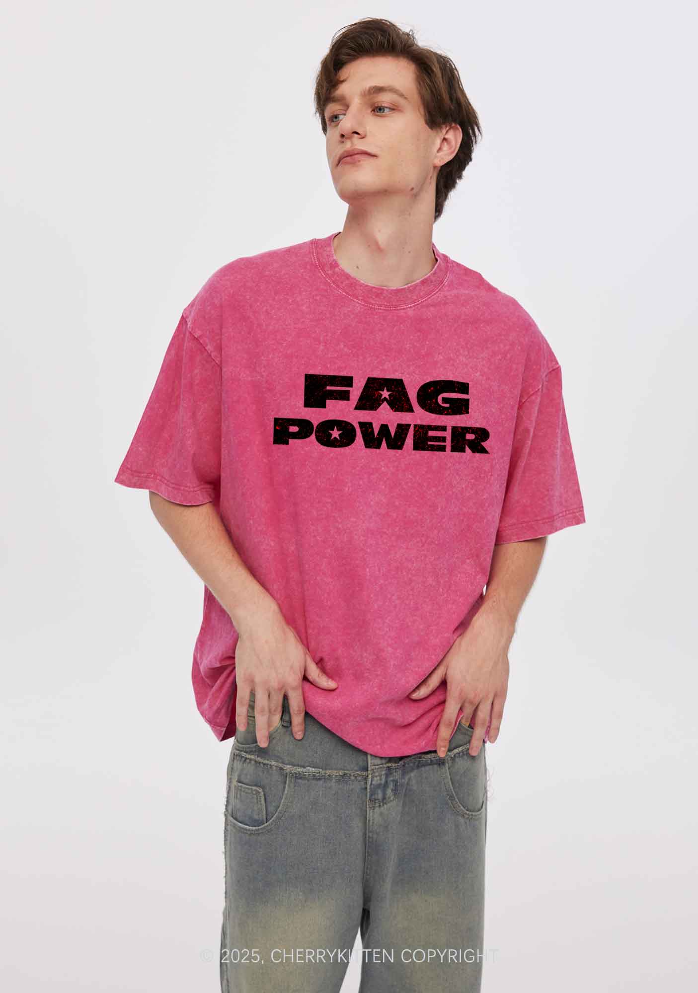 Fag Power Pride Y2K Shirts Washed Tee Cherrykitten - Image 2