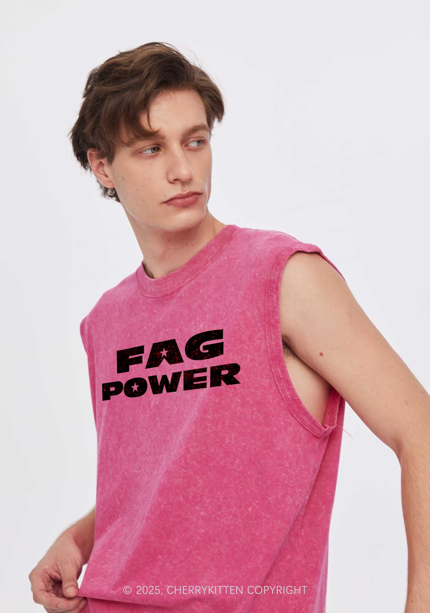 Fag Power Pride Y2K Washed Muscle Tank Cherrykitten - Image 2