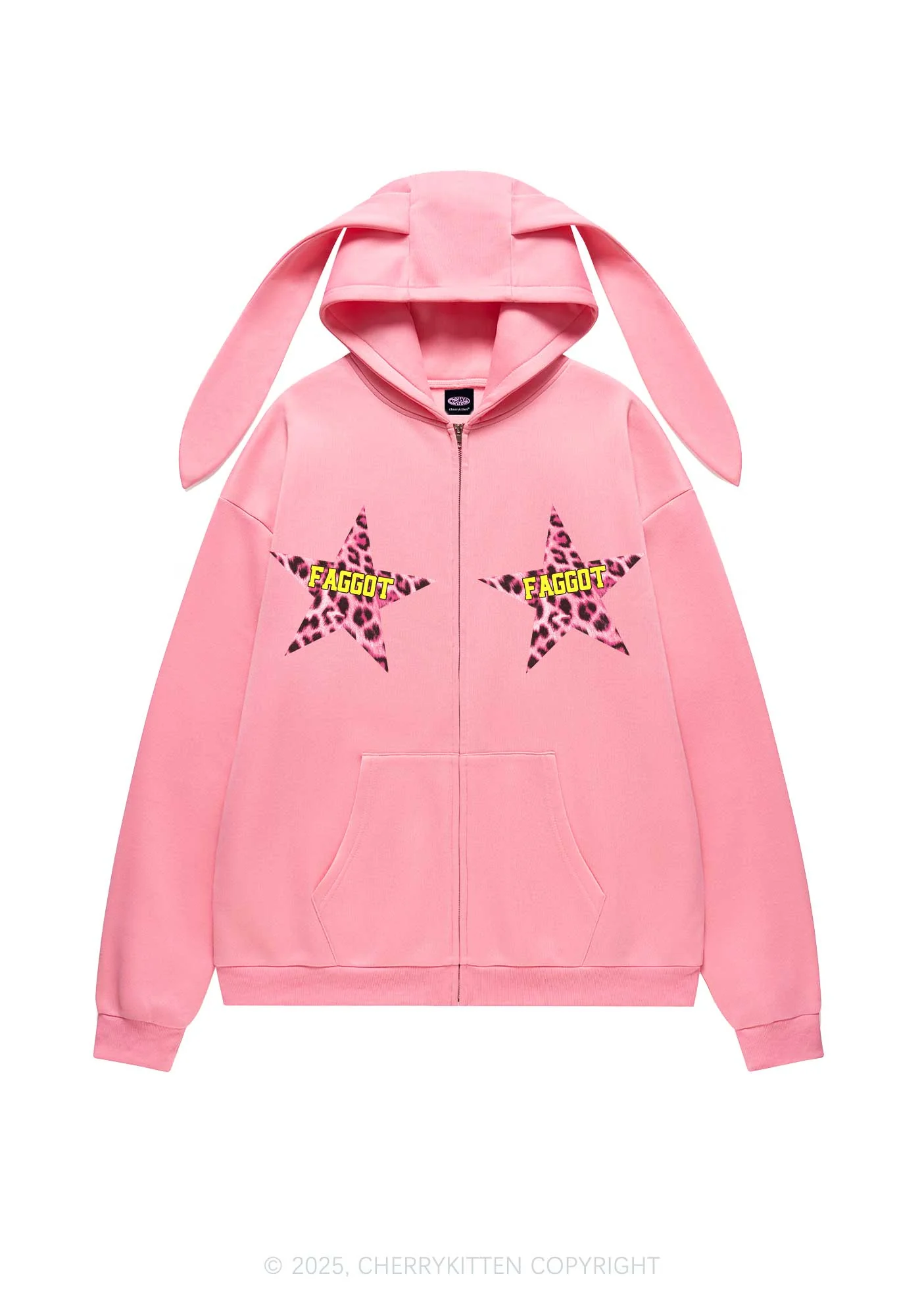 Faggot Leopard Star Pride Y2K Bunny Ear Zip Hoodie Cherrykitten - Image 3