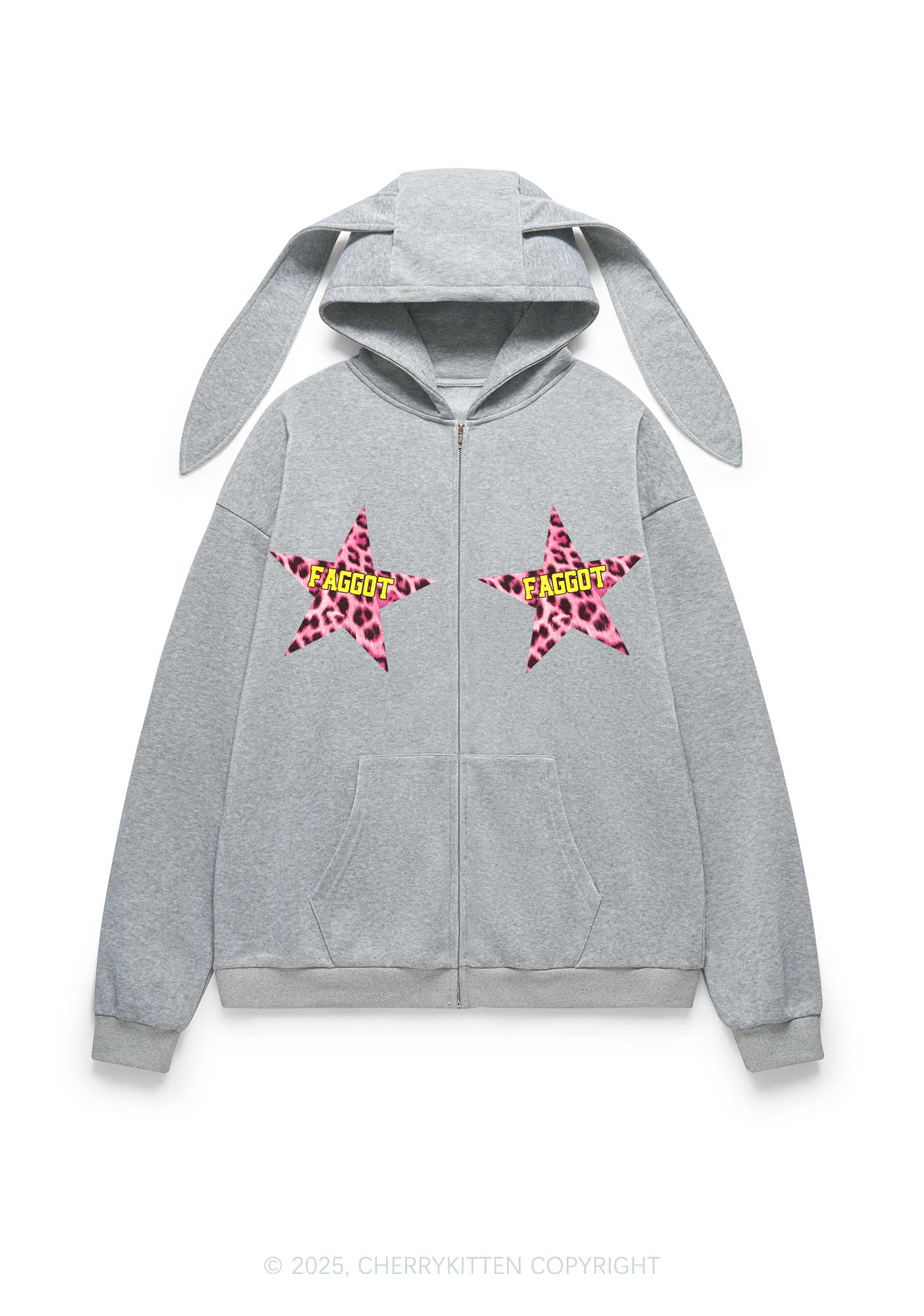 Faggot Leopard Star Pride Y2K Bunny Ear Zip Hoodie Cherrykitten - Image 4
