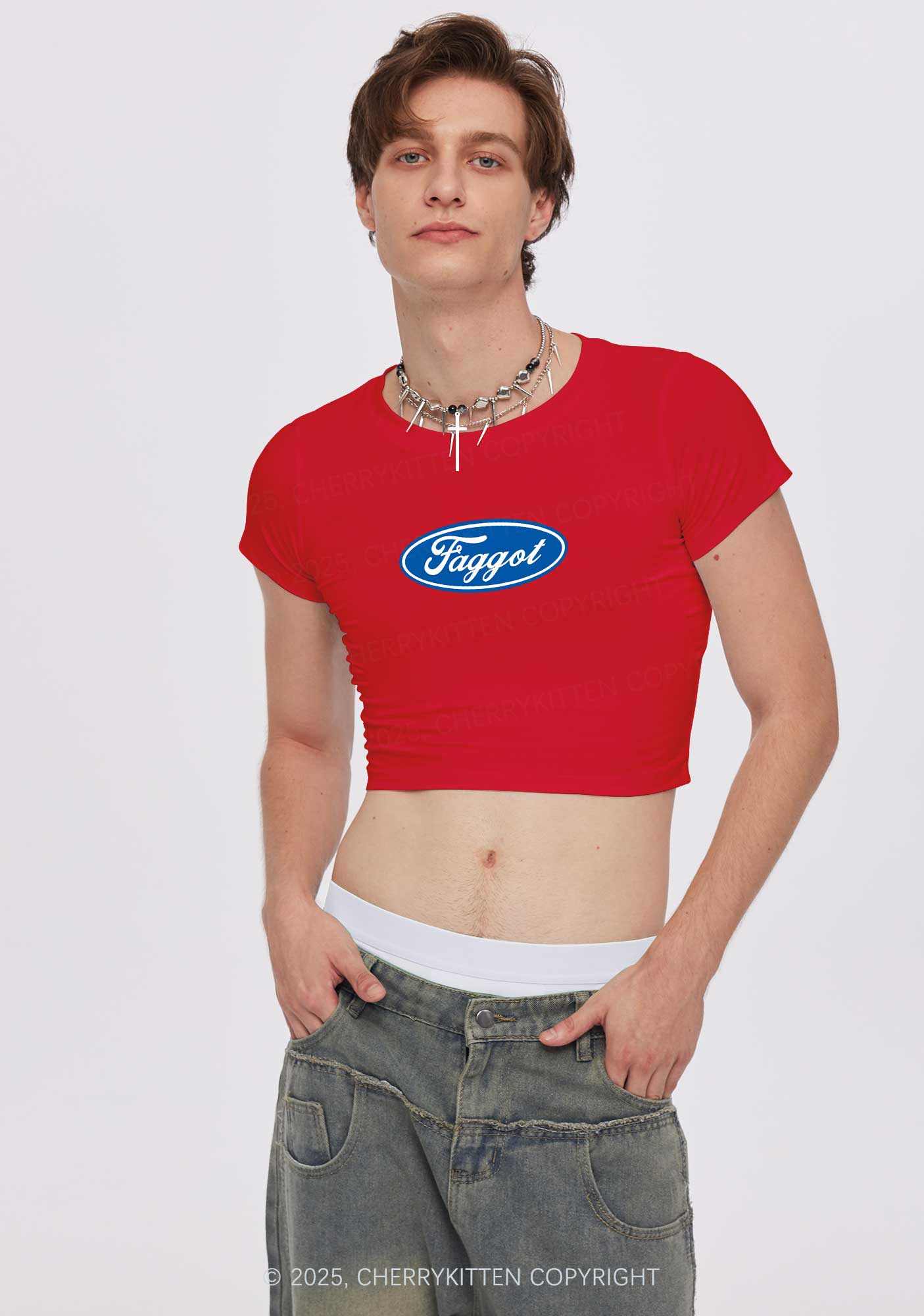 Faggot Pride Y2K Baby Tee Cherrykitten - Image 2