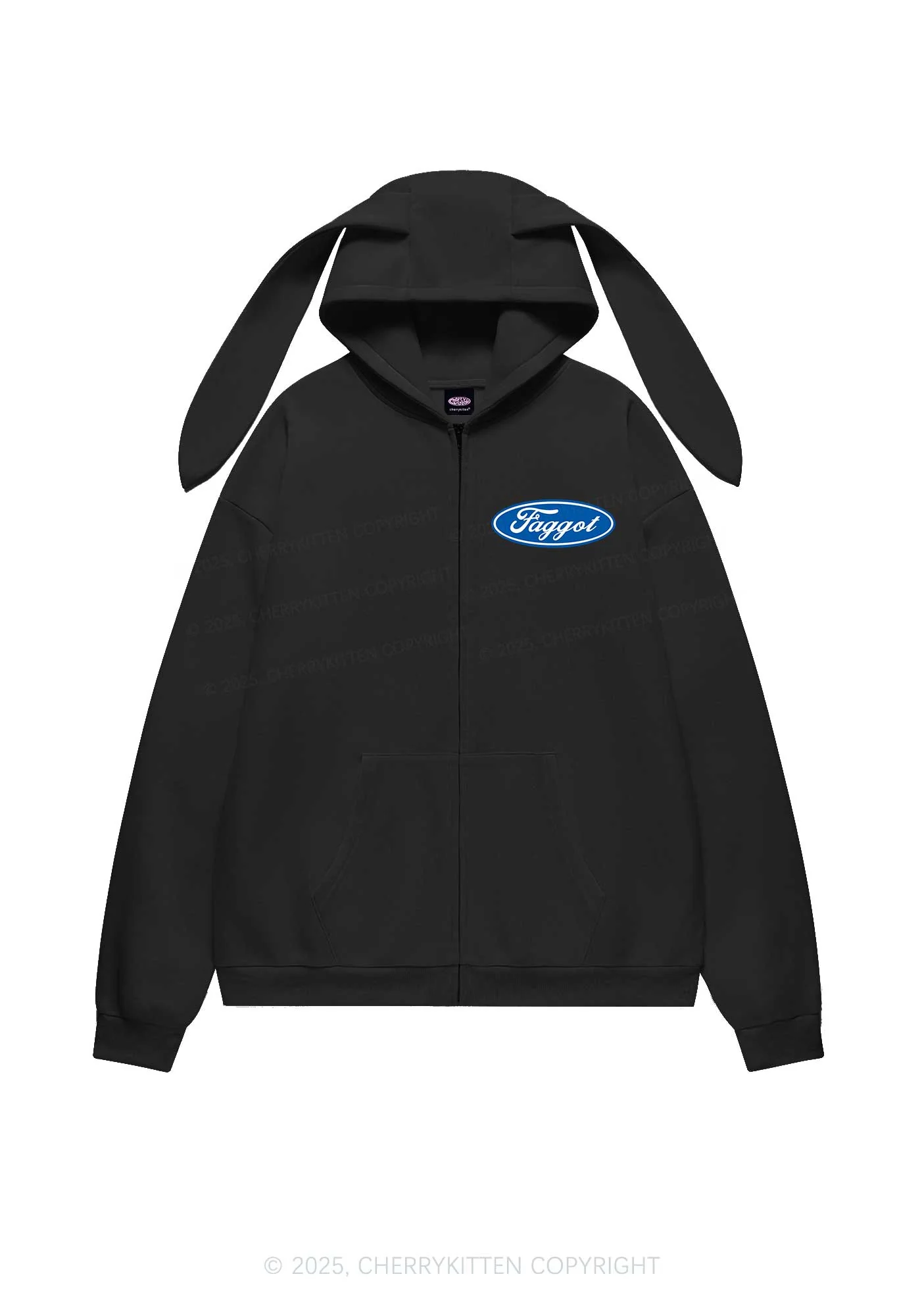 Faggot Pride Y2K Bunny Ear Zip Hoodie Cherrykitten - Image 3