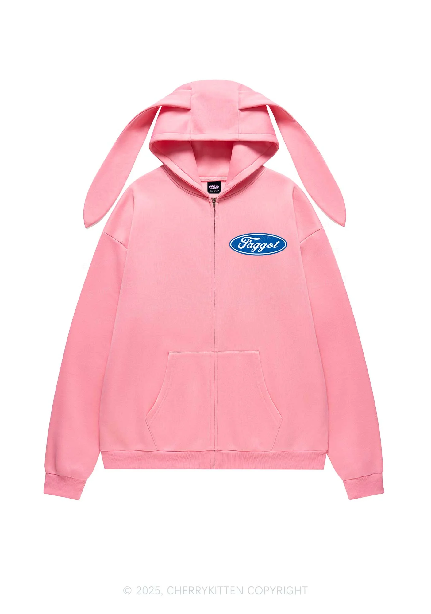 Faggot Pride Y2K Bunny Ear Zip Hoodie Cherrykitten - Image 4