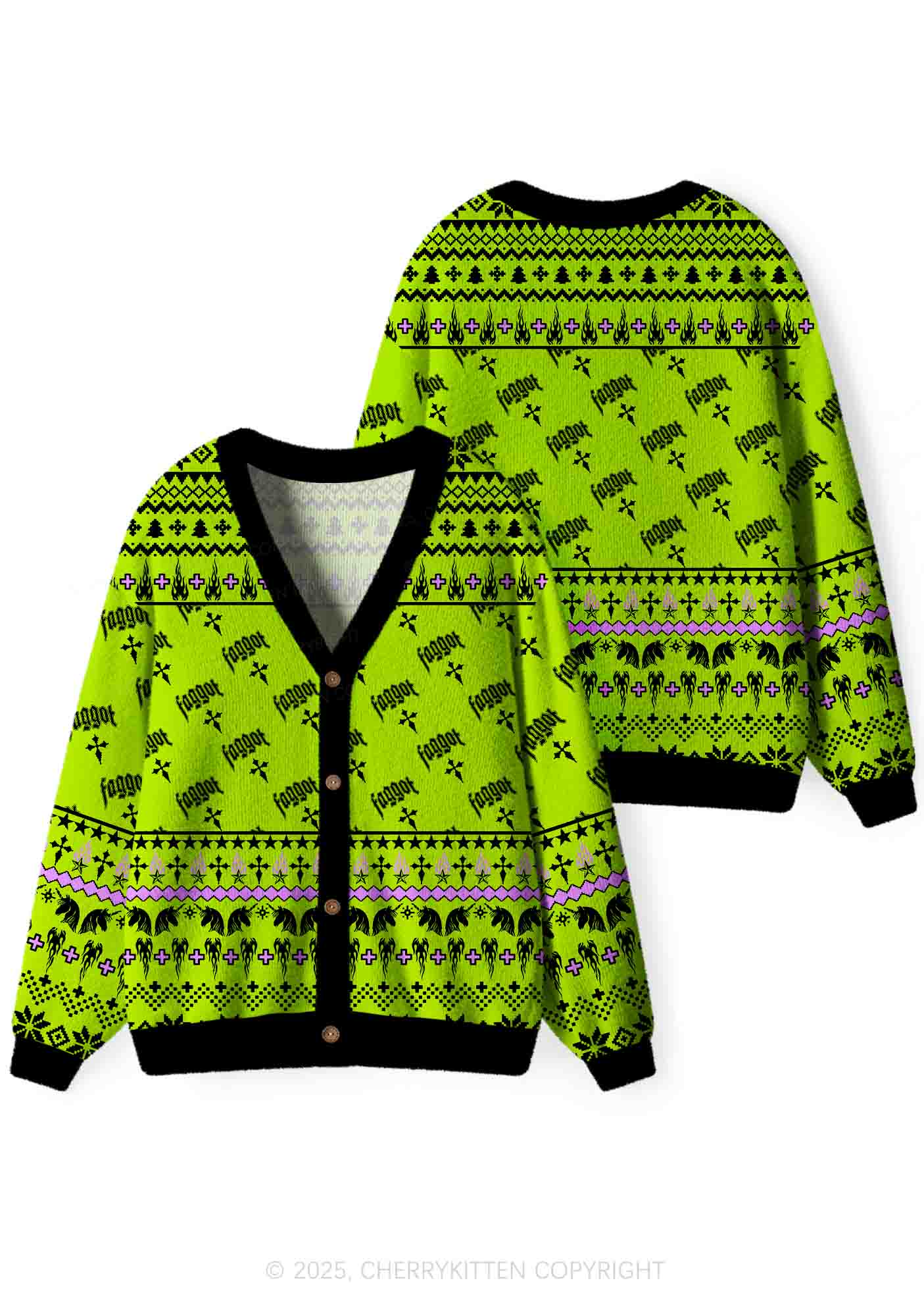 Faggot Pride Y2K Christmas Cardigan Knit Sweatshirt Cherrykitten - Image 3