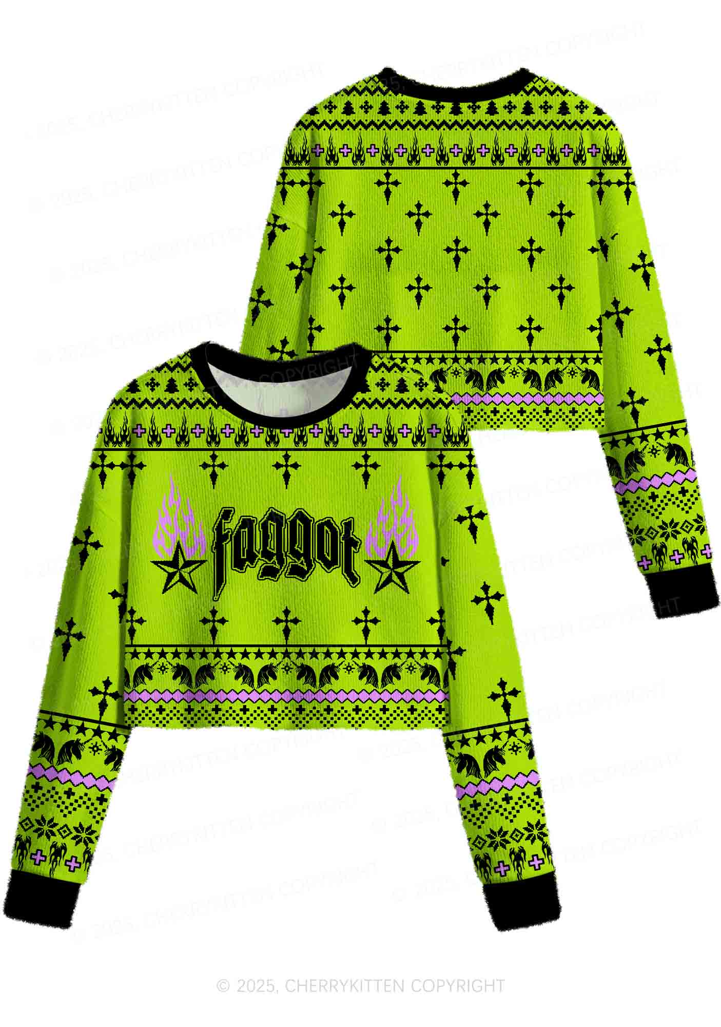 Faggot Pride Y2K Christmas Crop Knit Sweatshirt Cherrykitten - Image 3