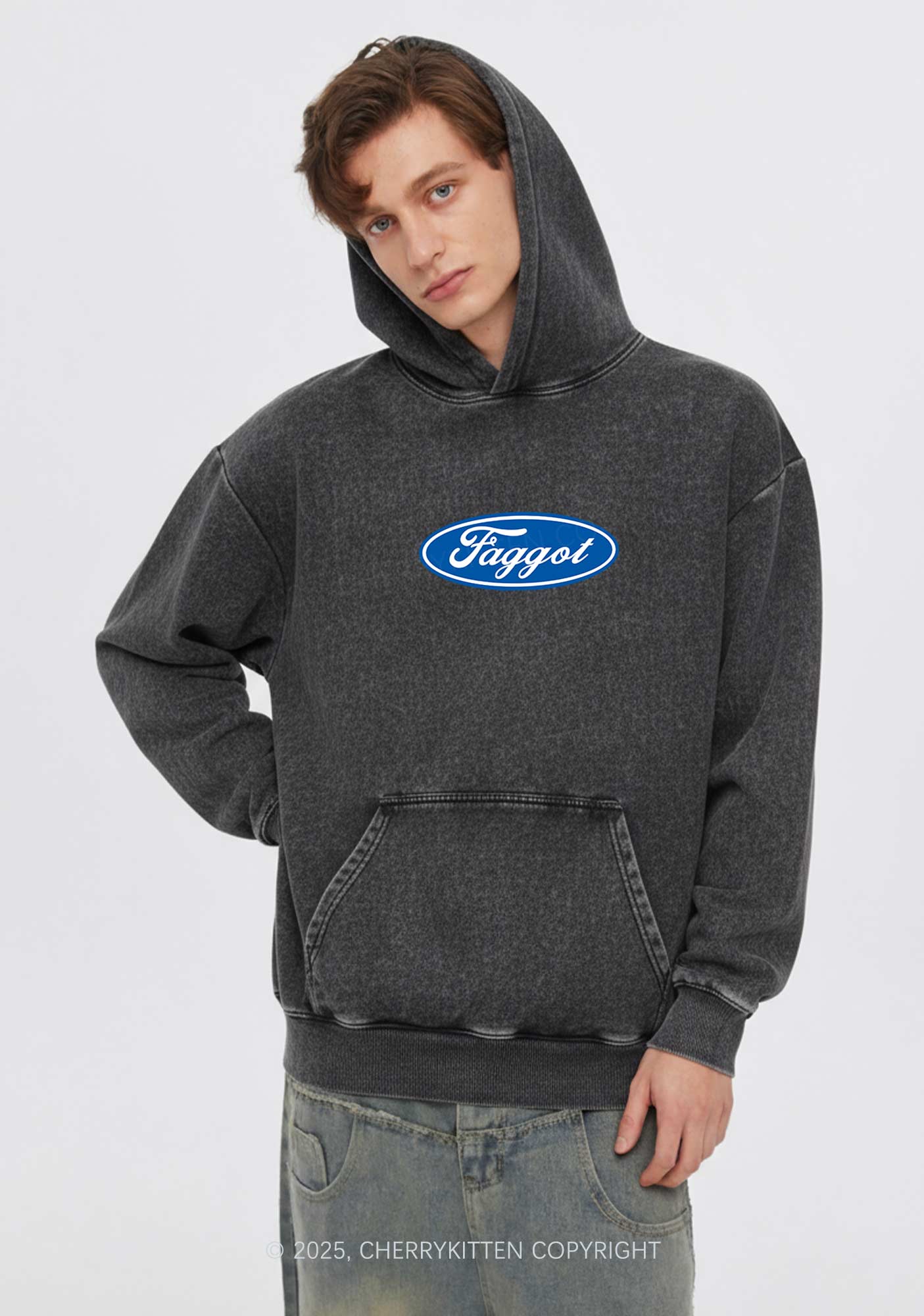 Faggot Pride Y2K Washed Hoodie Cherrykitten - Image 2