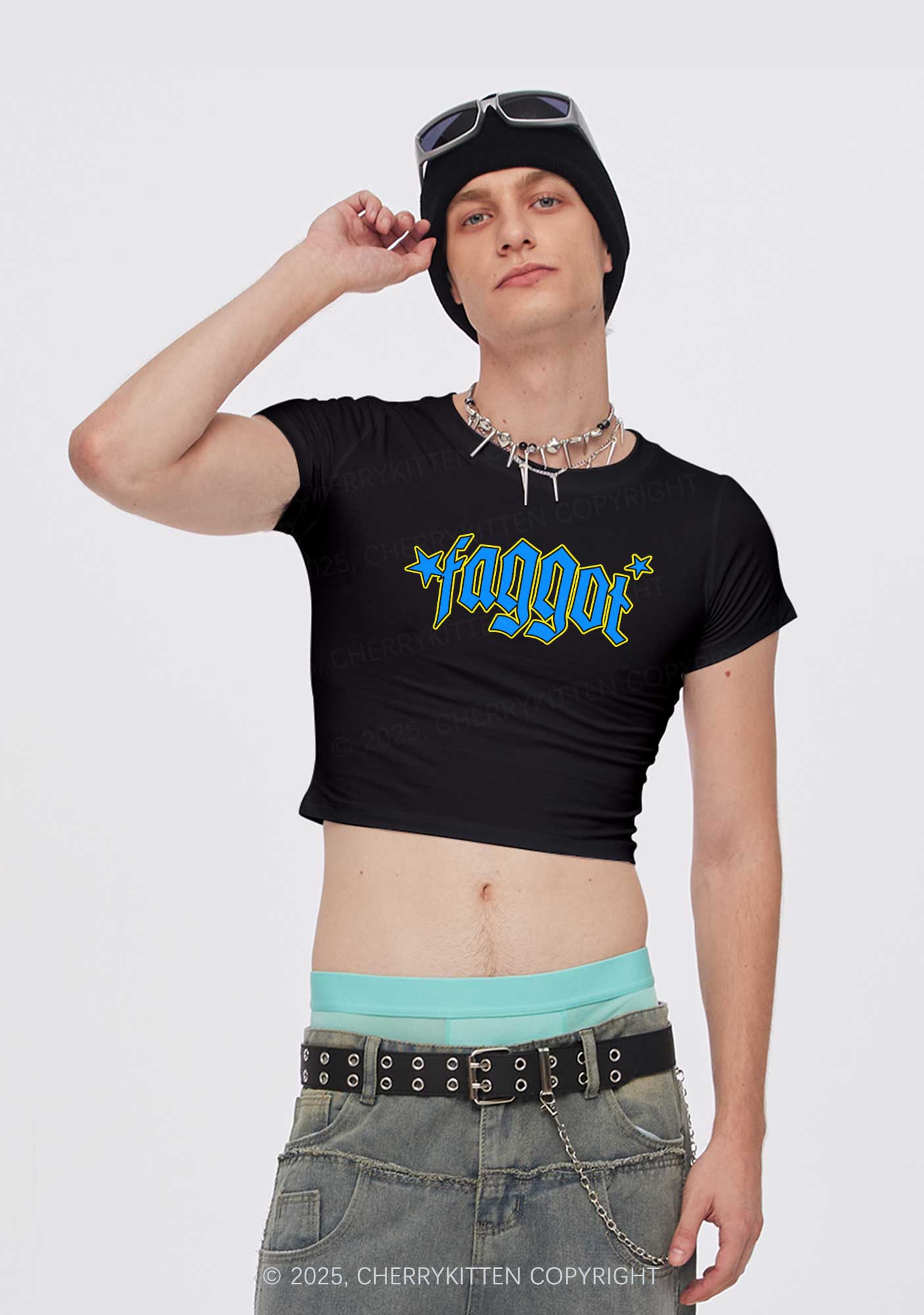 Faggot Stars Pride Y2K Baby Tee Cherrykitten - Image 2