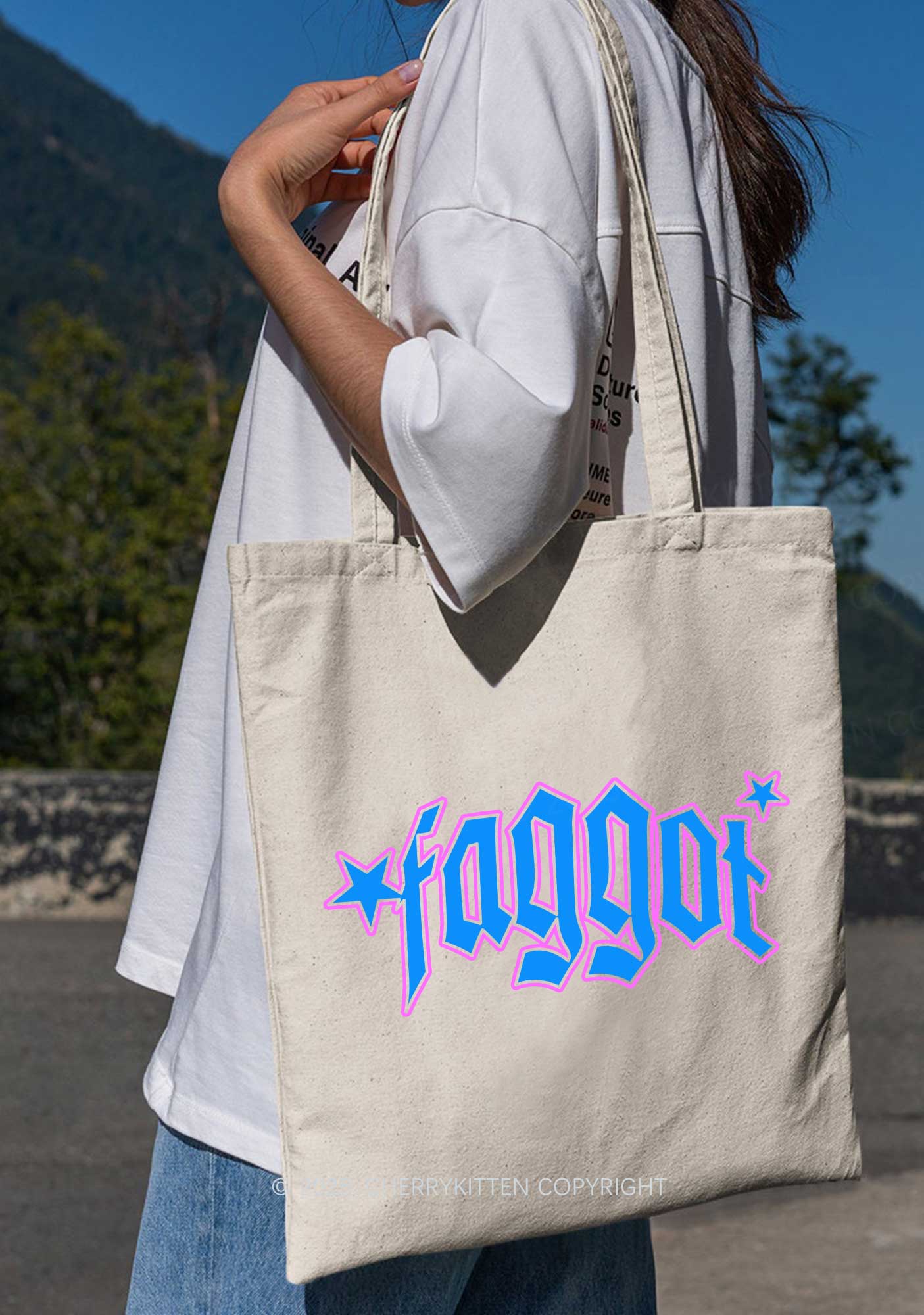 Faggot Stars Pride Y2K Canvas Tote Bag Cherrykitten - Image 2