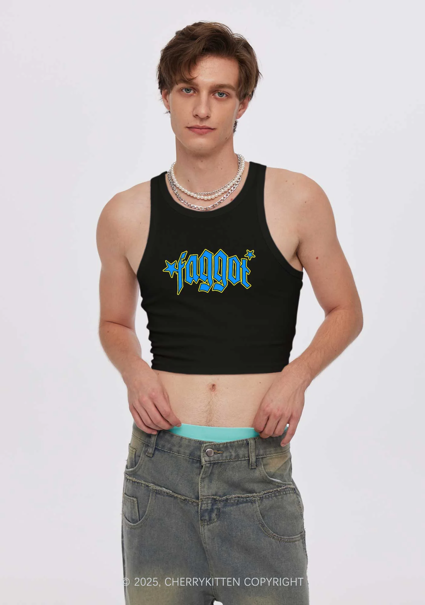 Faggot Stars Pride Y2K Crop Tank Top Cherrykitten - Image 2