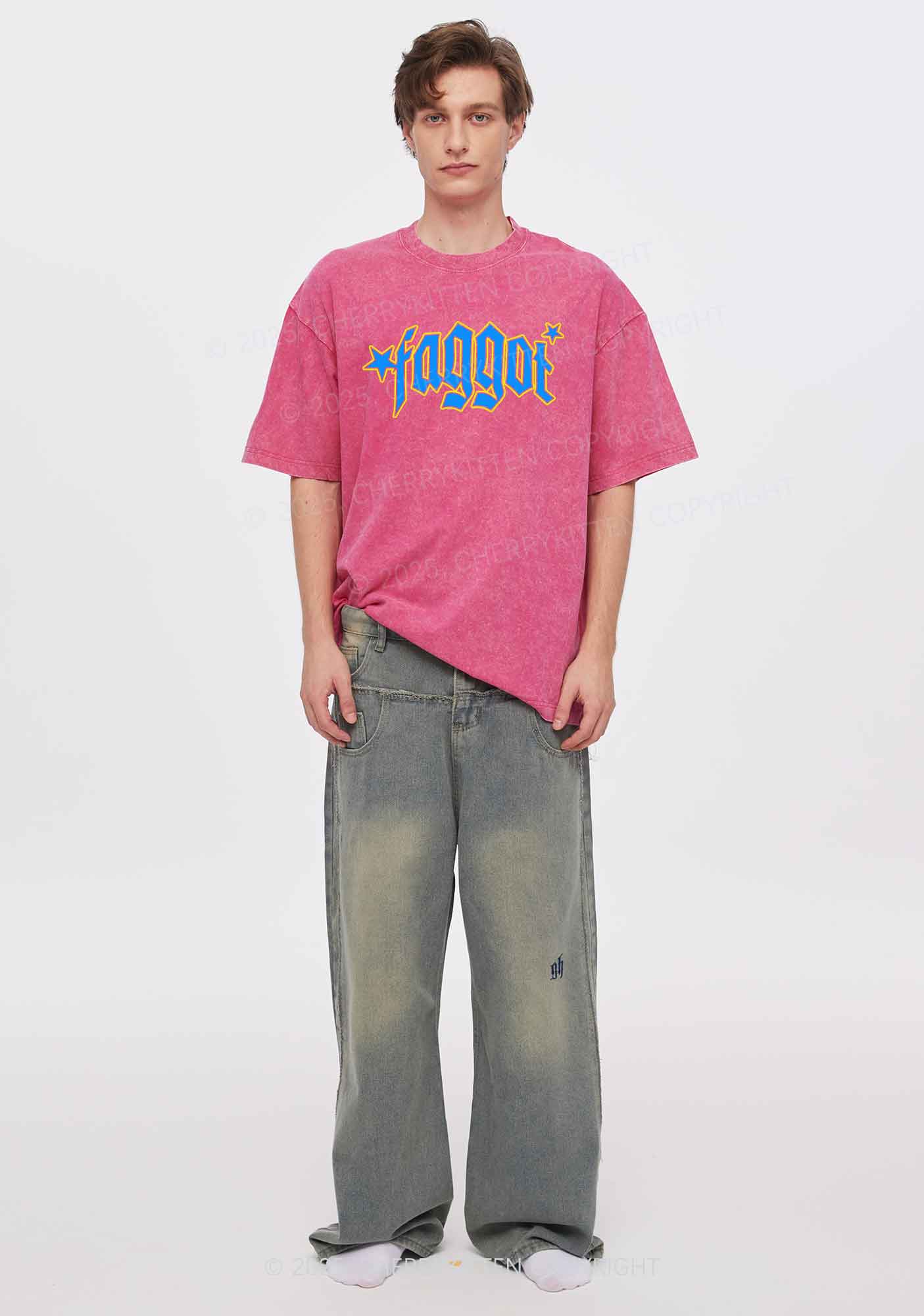 Faggot Stars Pride Y2K Shirts Washed Tee Cherrykitten - Image 2